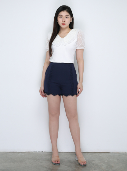 Polyester Paste Lace Front Pocket Short Pants 17773