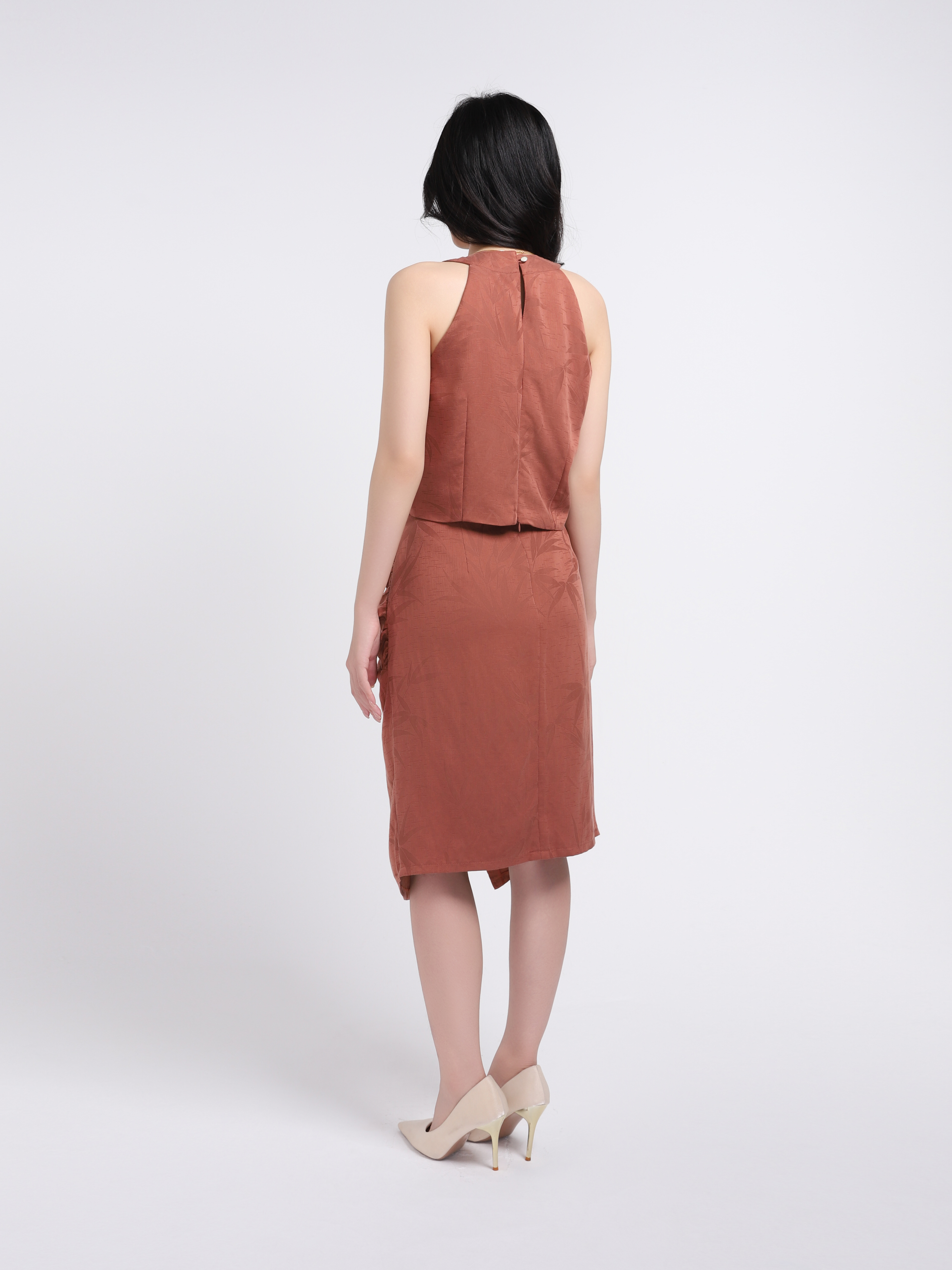 Plain Sleeveless With Pleated Top Side Pocket Skirt Set 17809