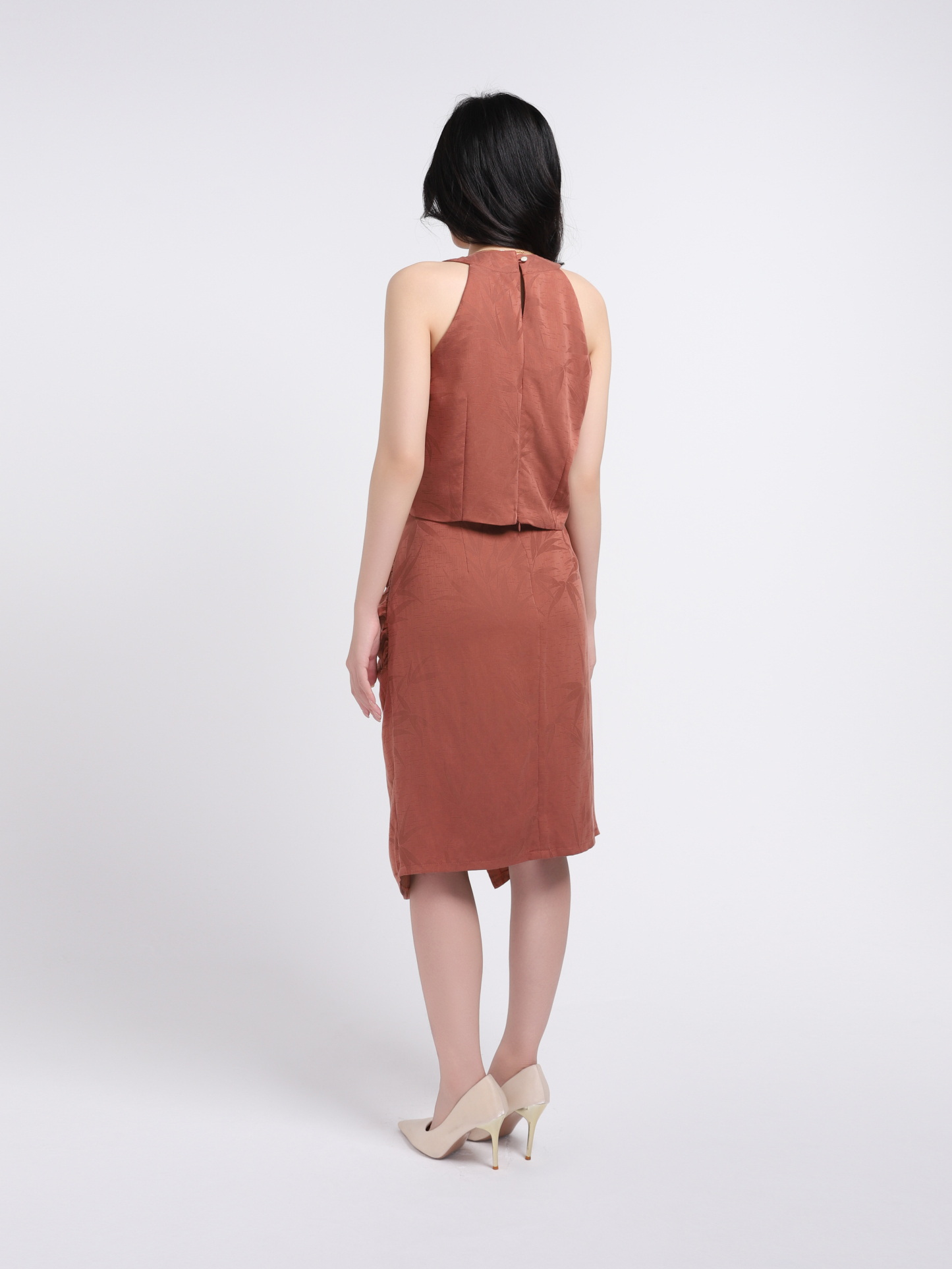 Plain Sleeveless With Pleated Top Side Pocket Skirt Set 17809