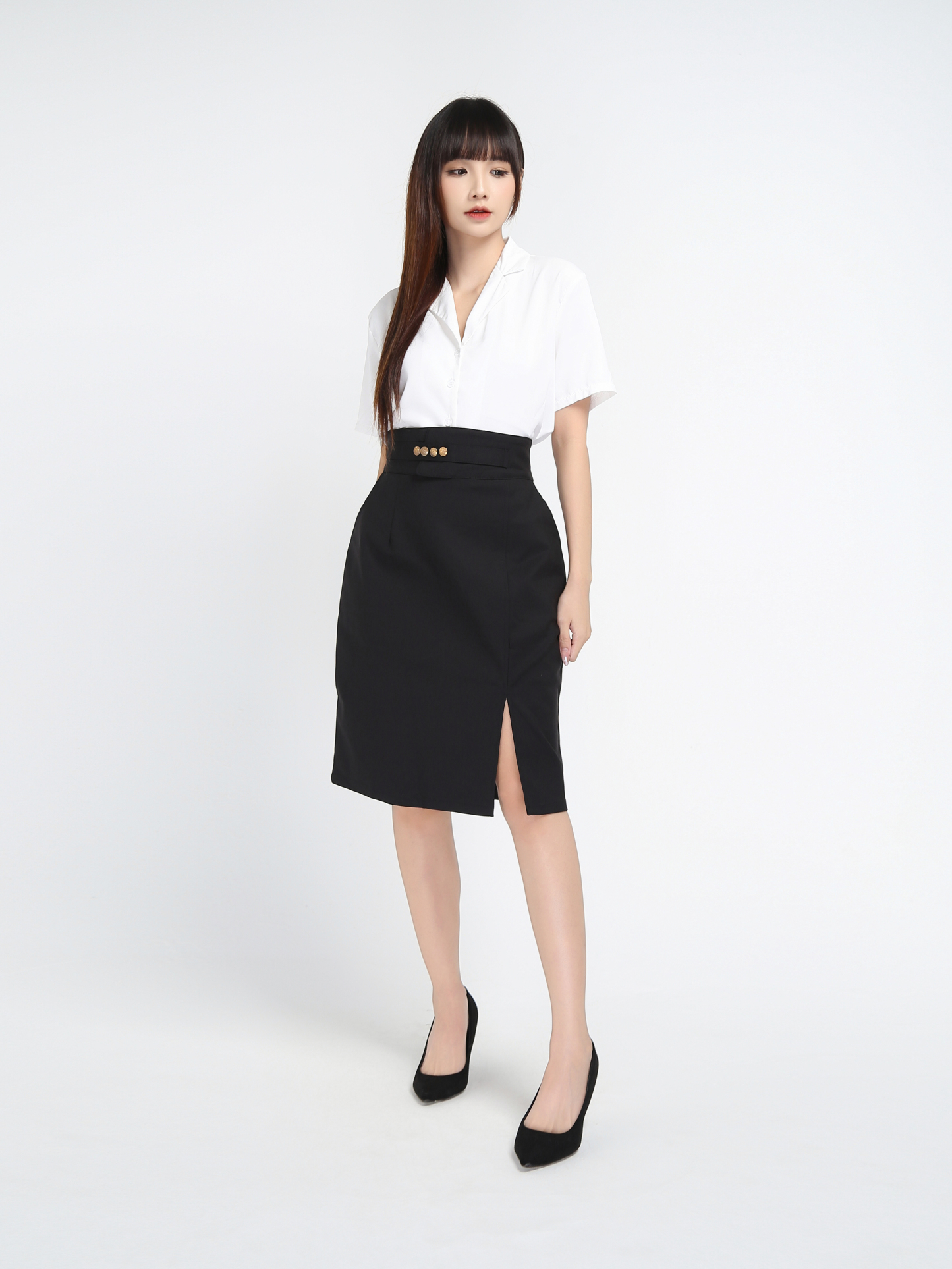 High Waist Front Pocket Middle Skirt 17819