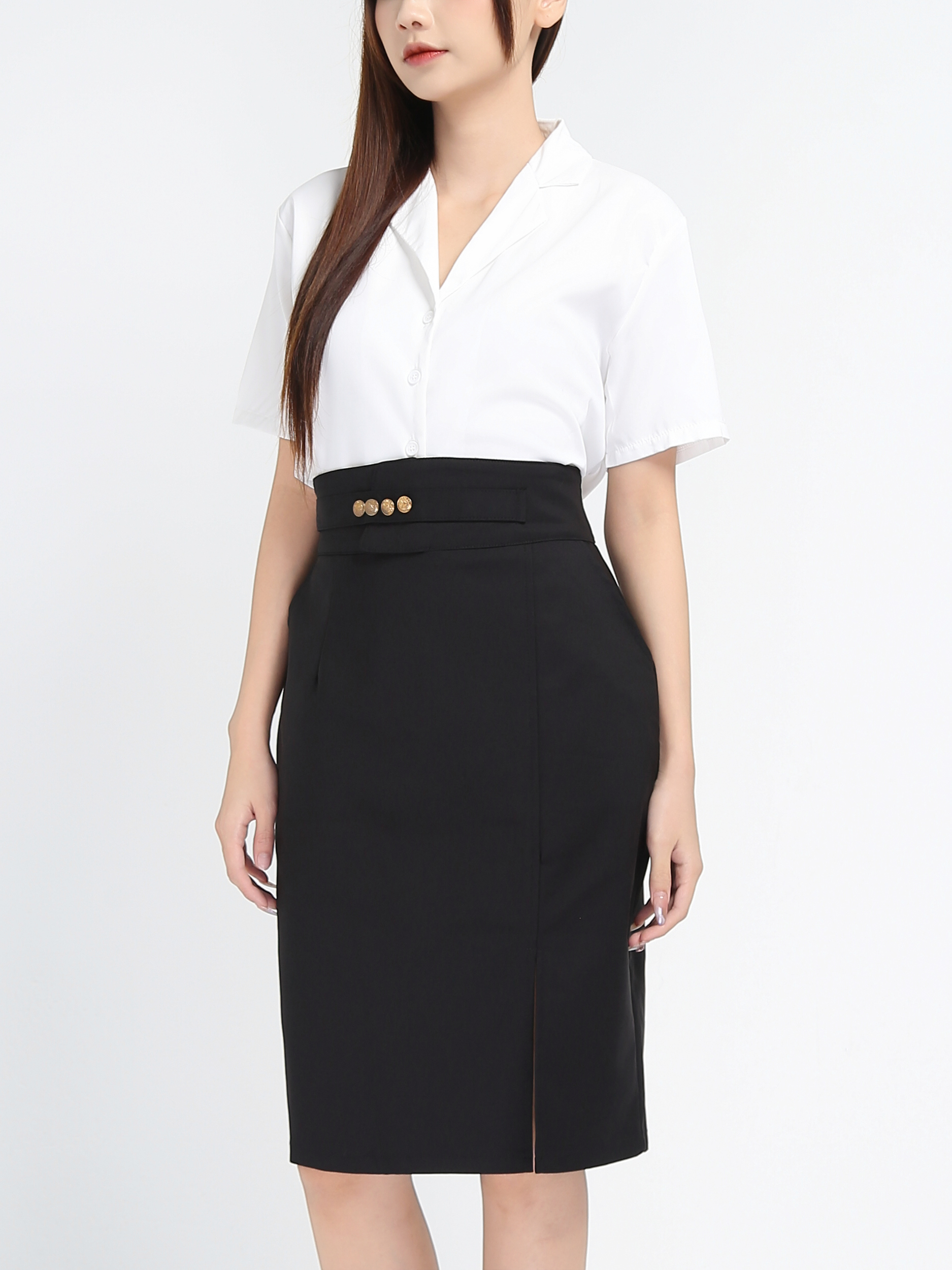 High Waist Front Pocket Middle Skirt 17819
