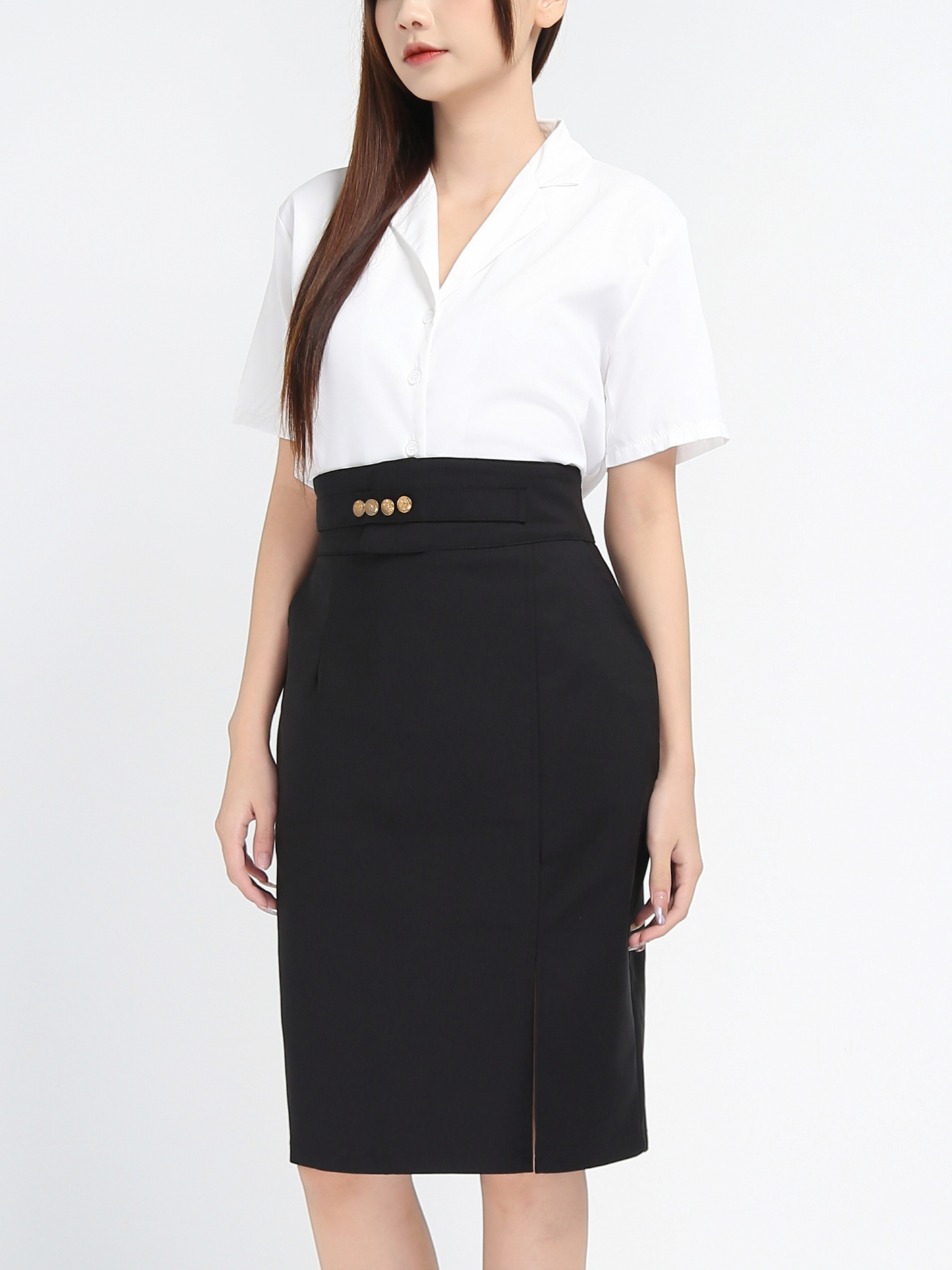 High Waist Front Pocket Middle Skirt 17819