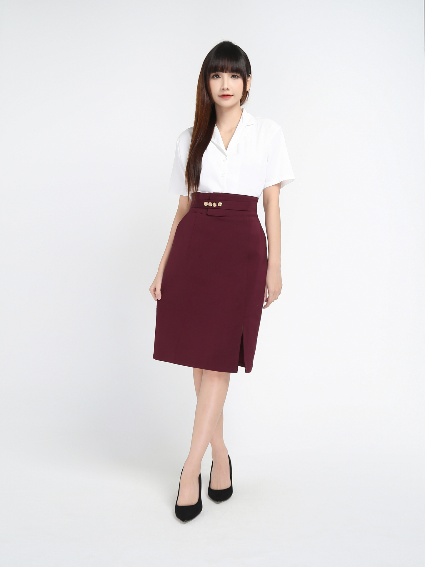 High Waist Front Pocket Middle Skirt 17819