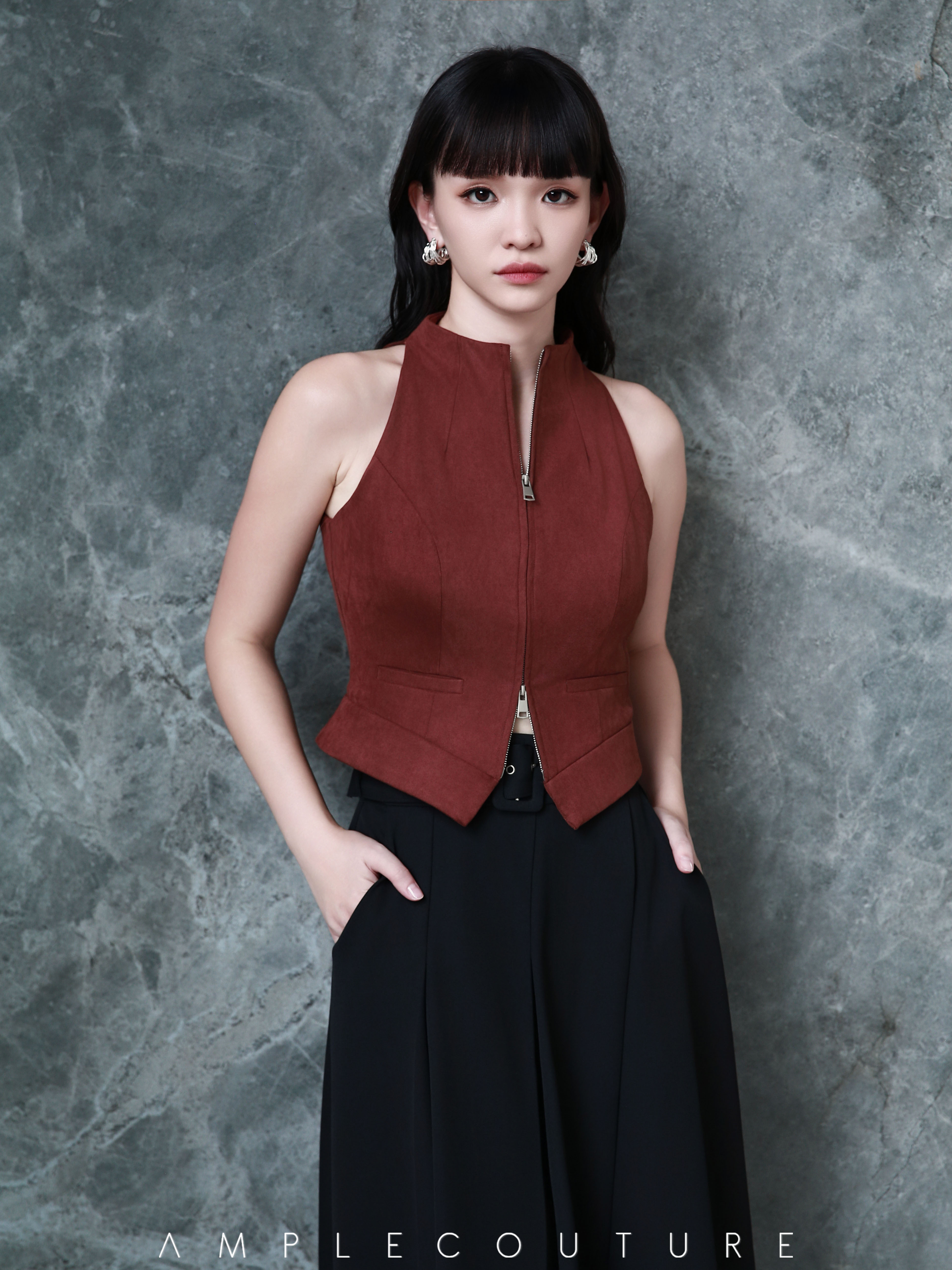 Halter Front Zip Top AC144