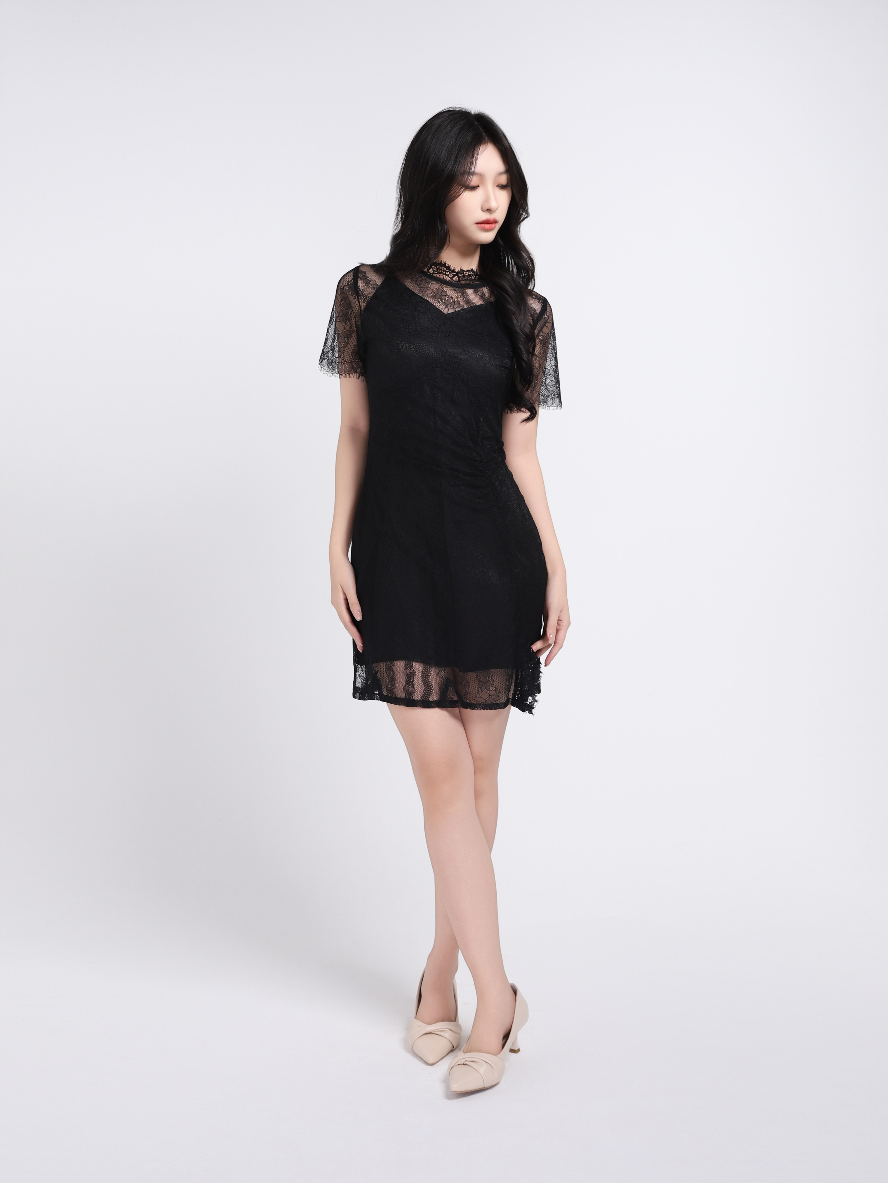 Collared Short Sleeve Lace Dress 17958