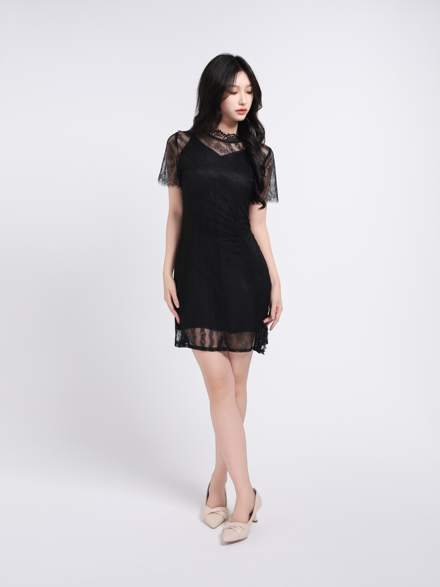 Collared Short Sleeve Lace Dress 17958