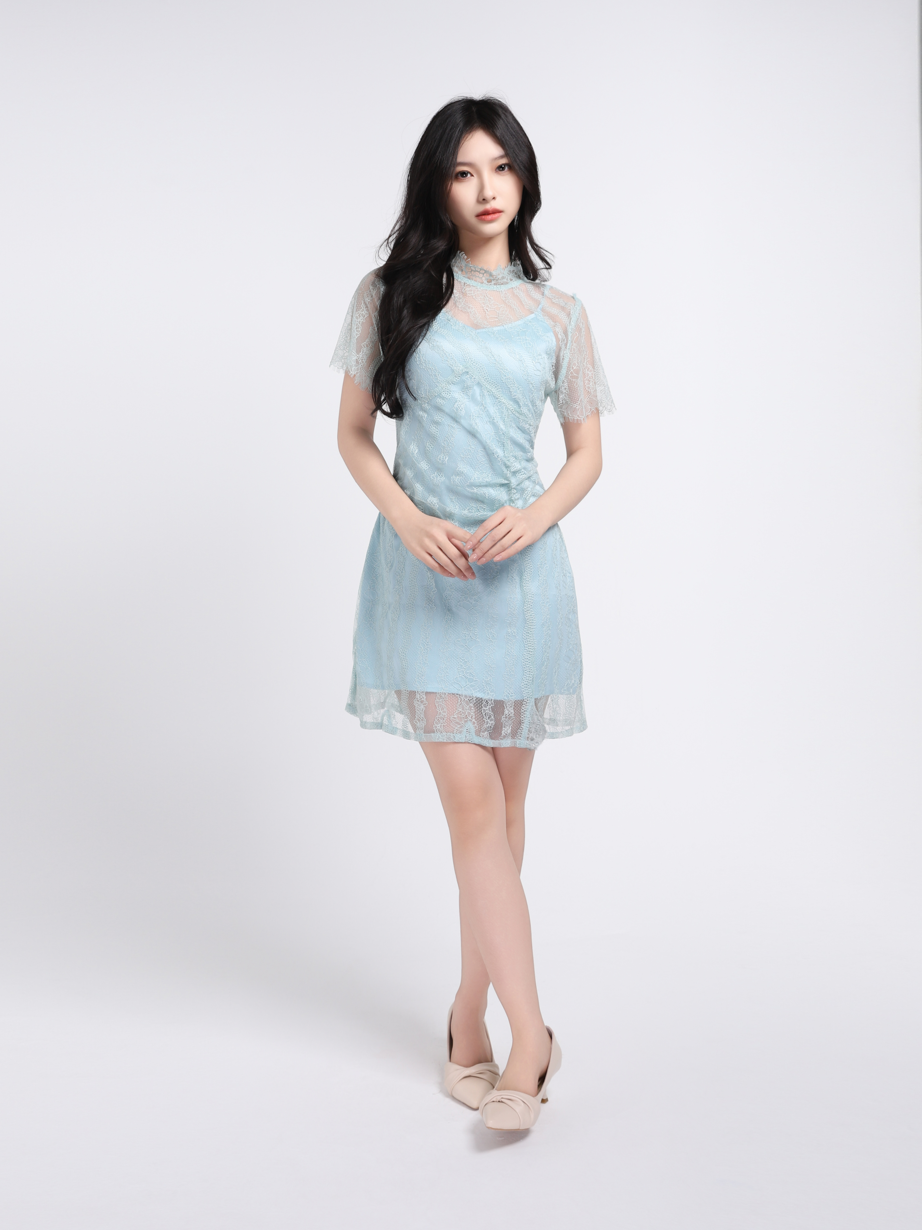 Collared Short Sleeve Lace Dress 17958