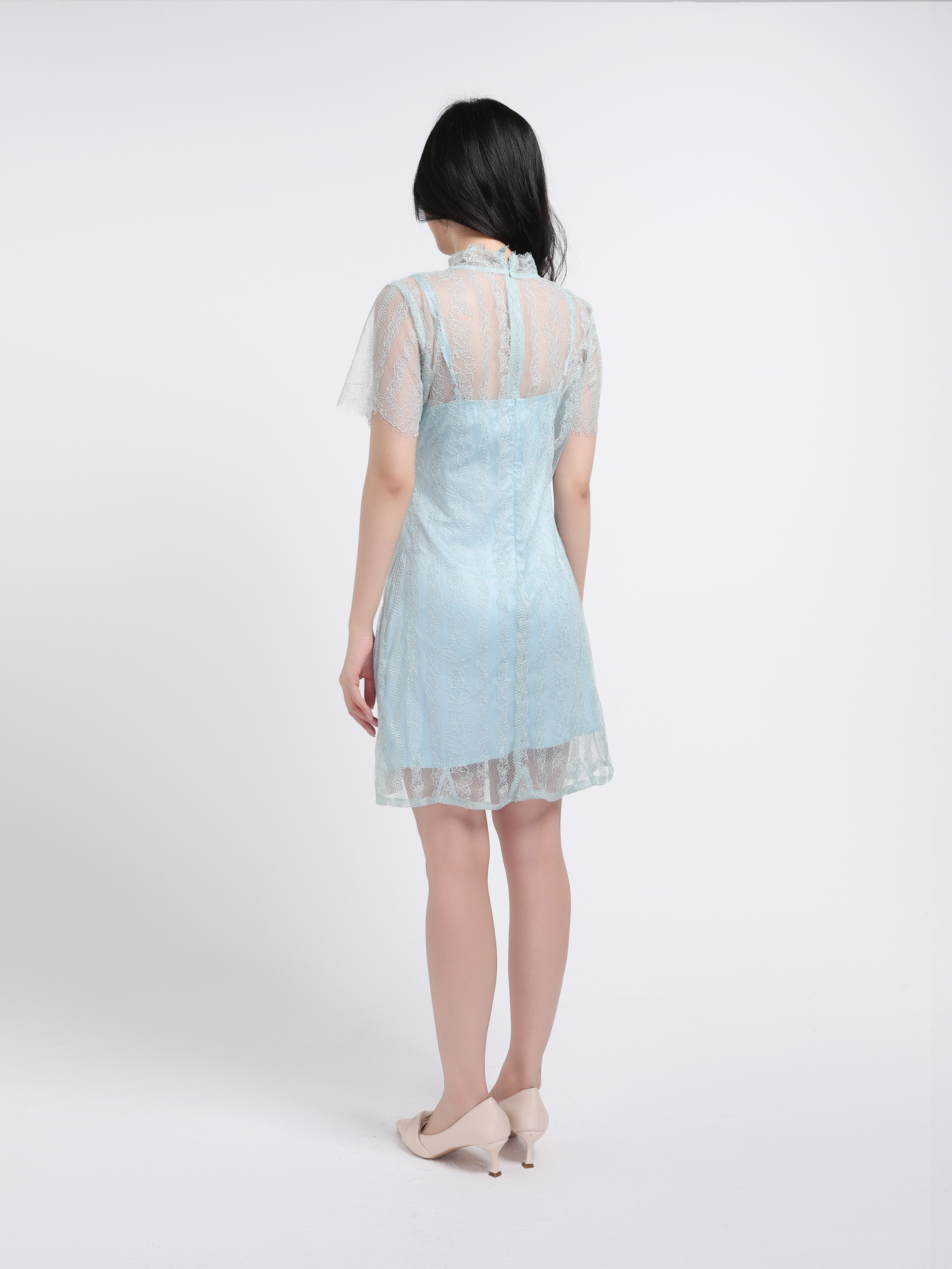 Collared Short Sleeve Lace Dress 17958
