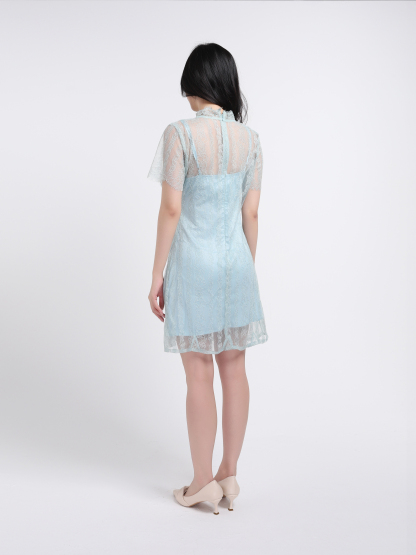 Collared Short Sleeve Lace Dress 17958