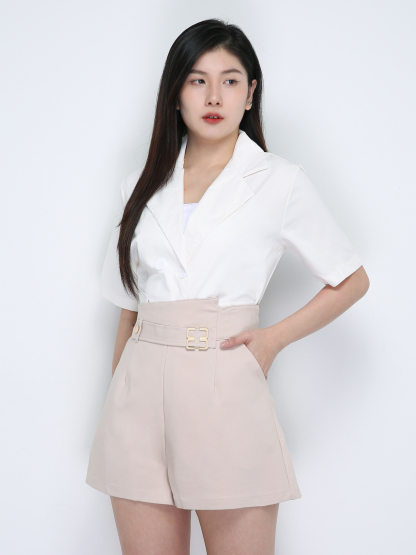 High Waist Front Pocket With Buckle Short Pants 17821