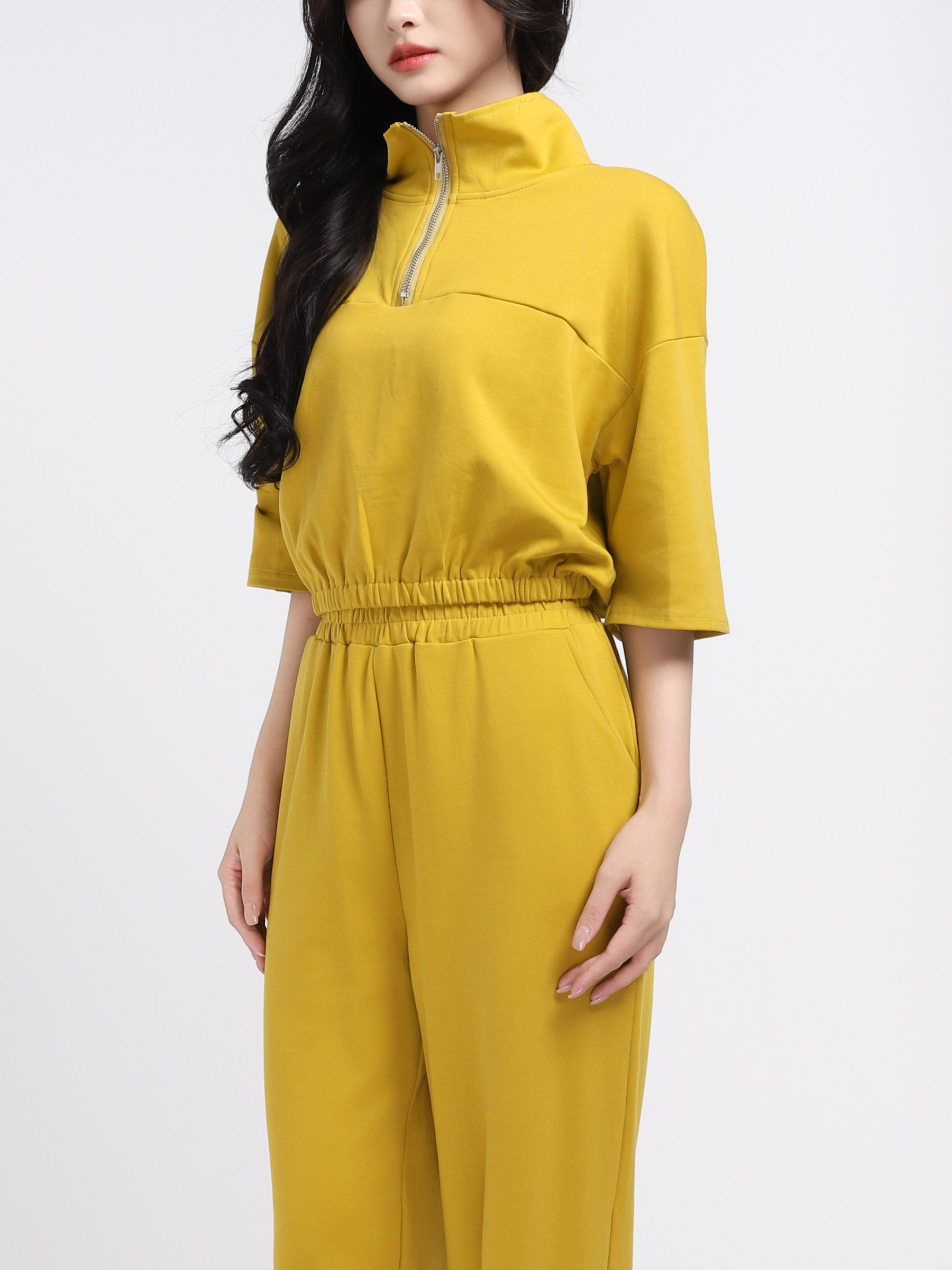 Turtle Neck Front Zip Elastic Waist Long Sleeve With Pants Set 18034