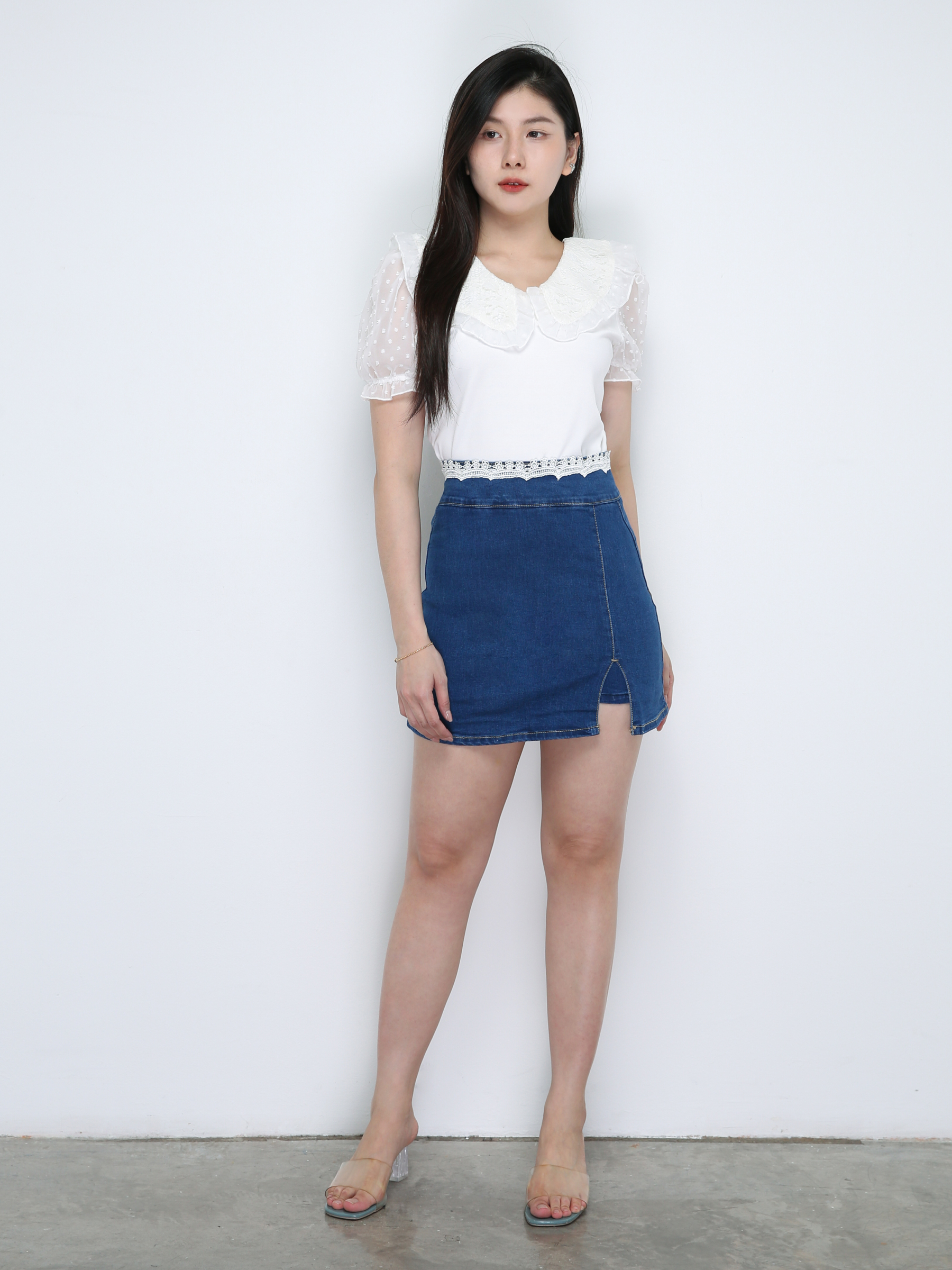 Denim A Line With Lace Skirt 18037