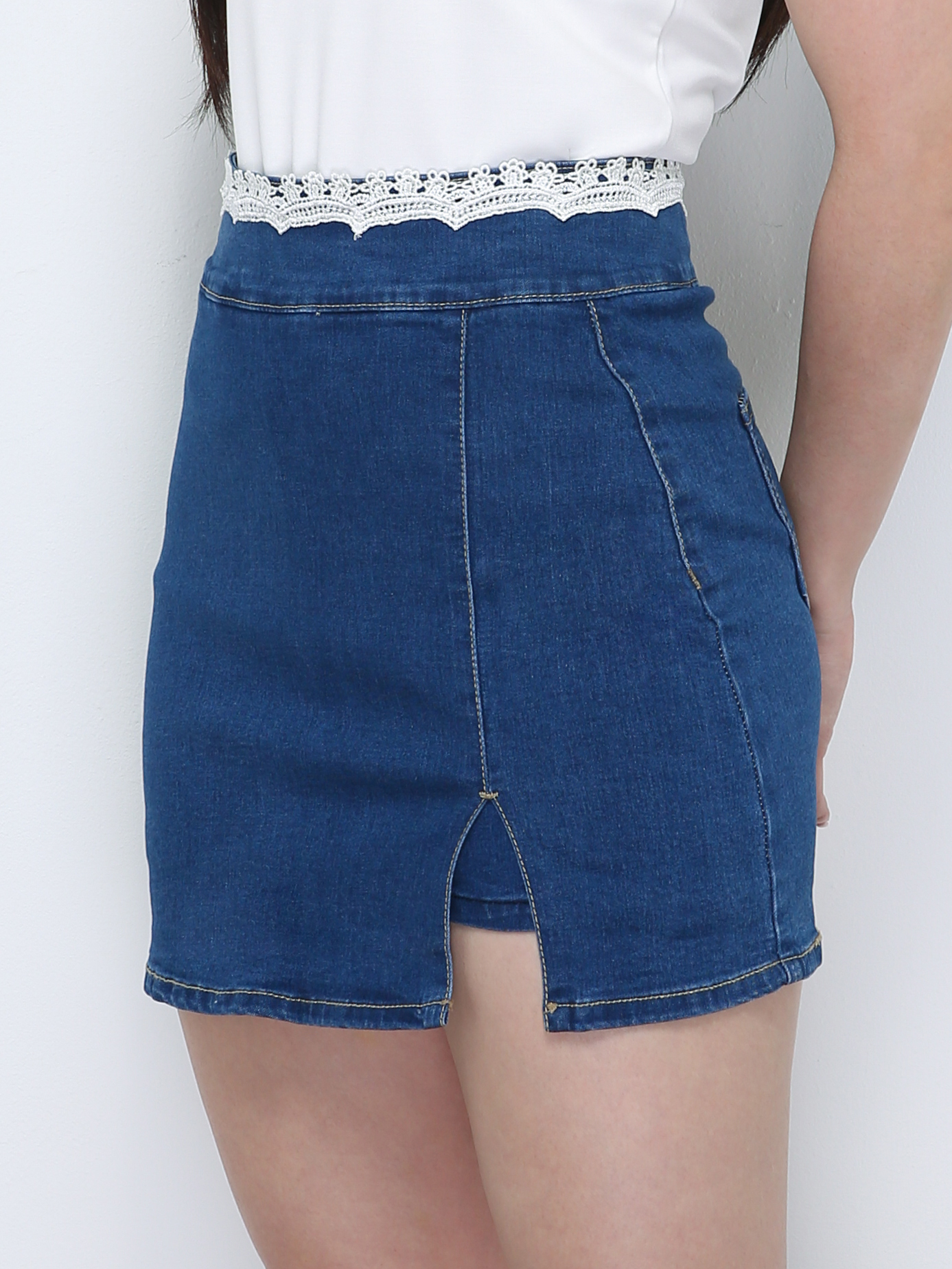 Denim A Line With Lace Skirt 18037