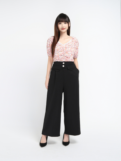 Two Tones Off Shoulder Fake Button Front Pocket Jumpsuit 18049