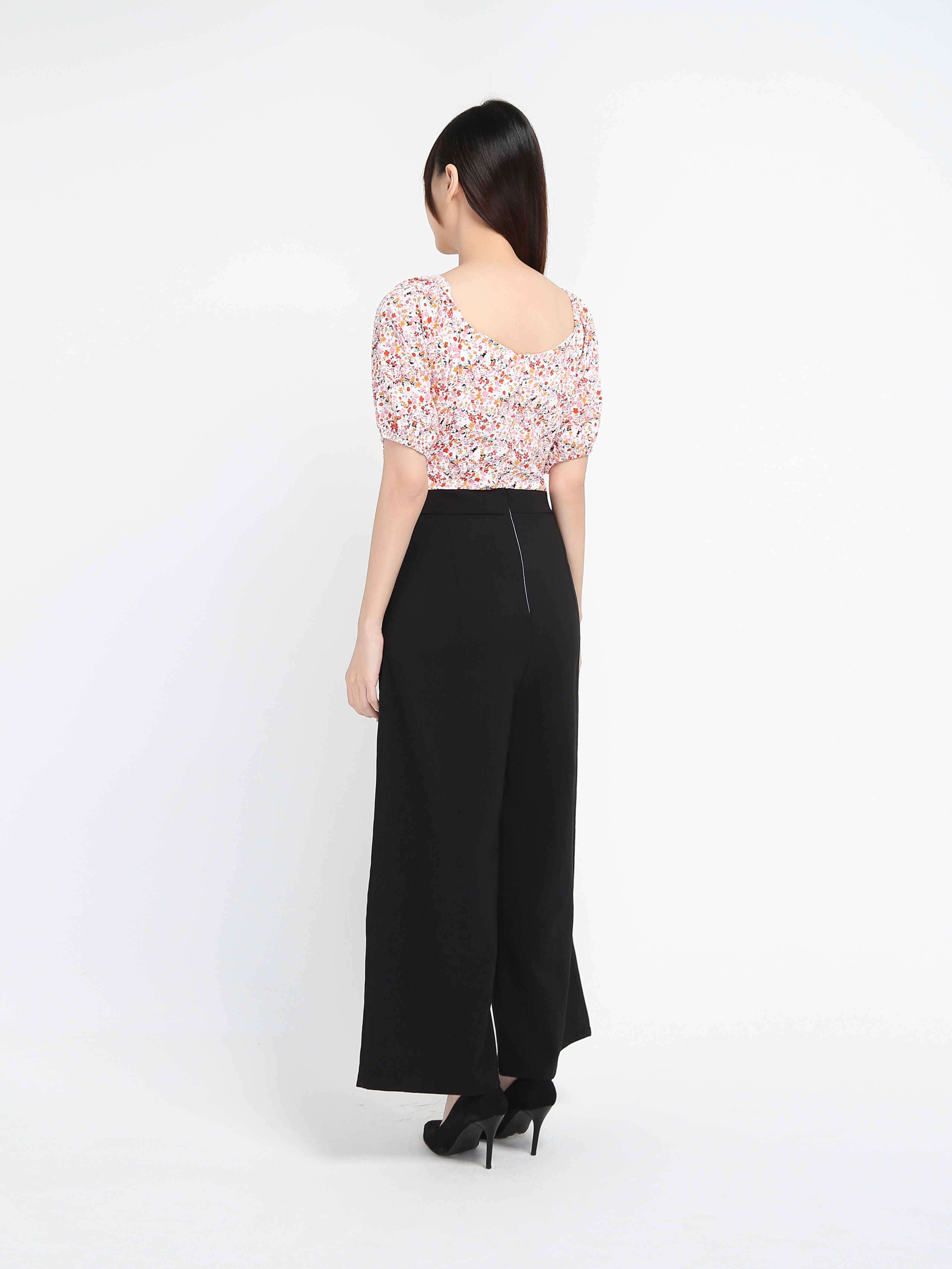 Two Tones Off Shoulder Fake Button Front Pocket Jumpsuit 18049