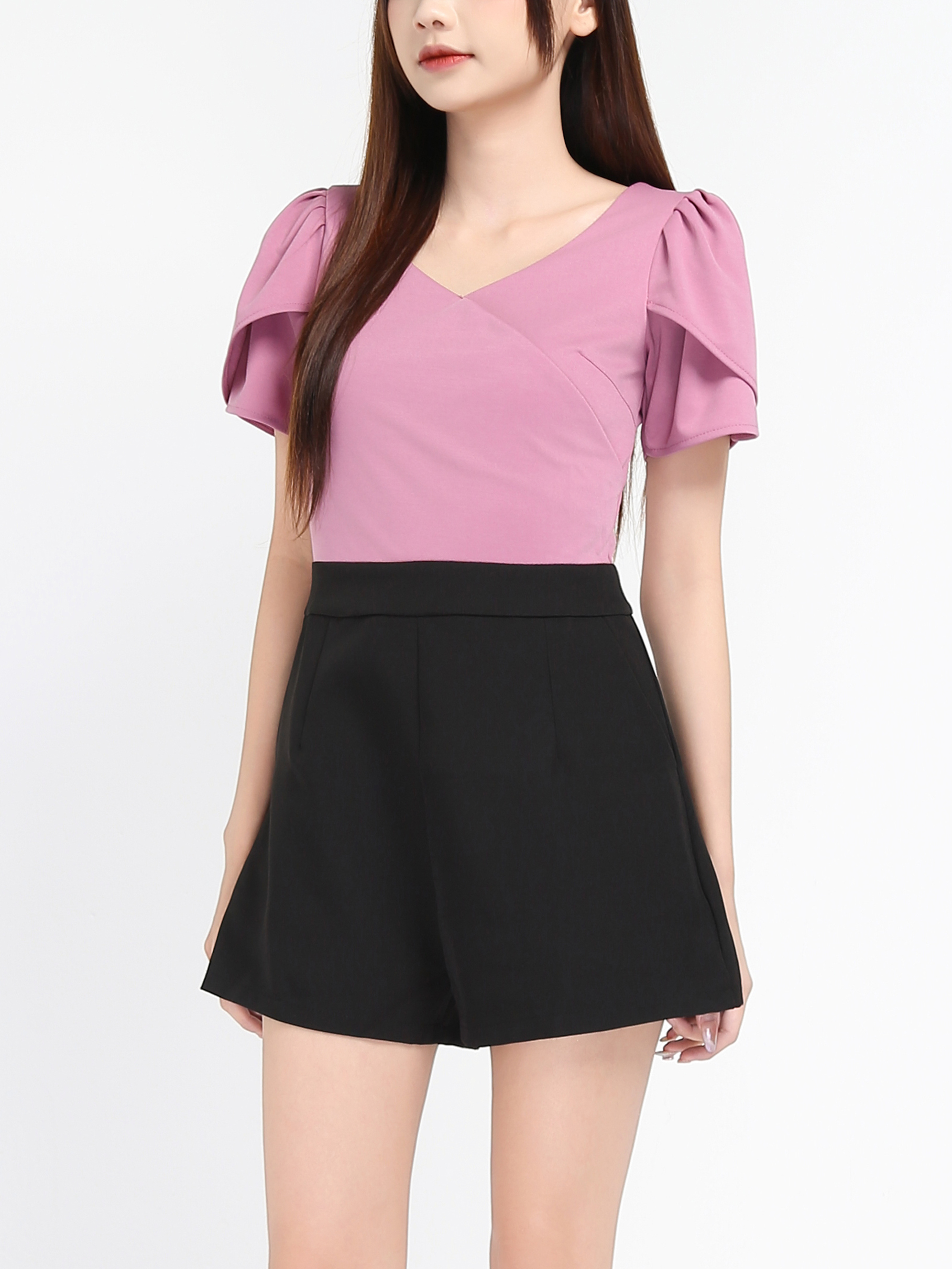 Square Neck Overlap Sleeve Front Jumpsuit 18097