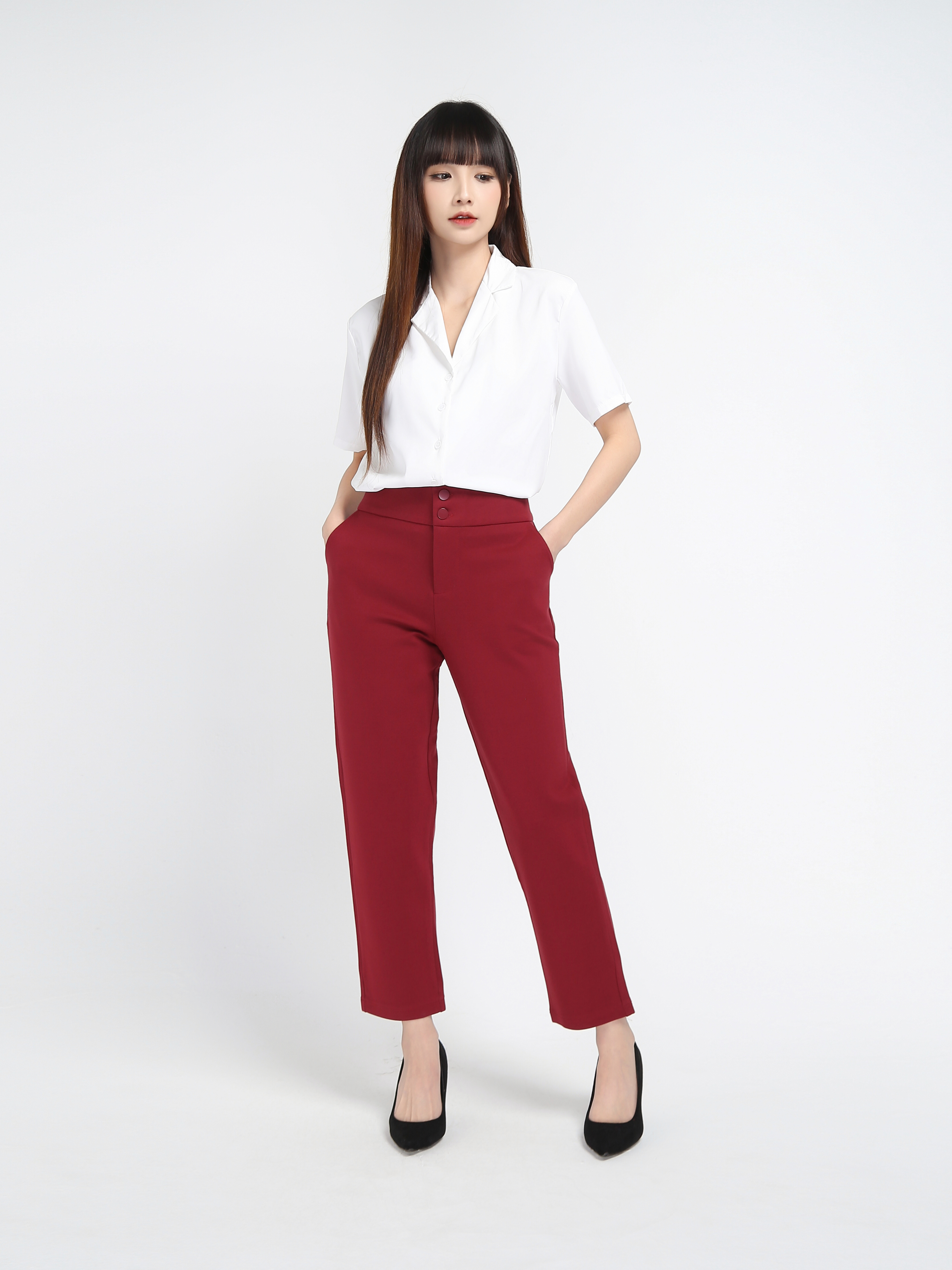 High Waist Side Pocket Long Pants 18814