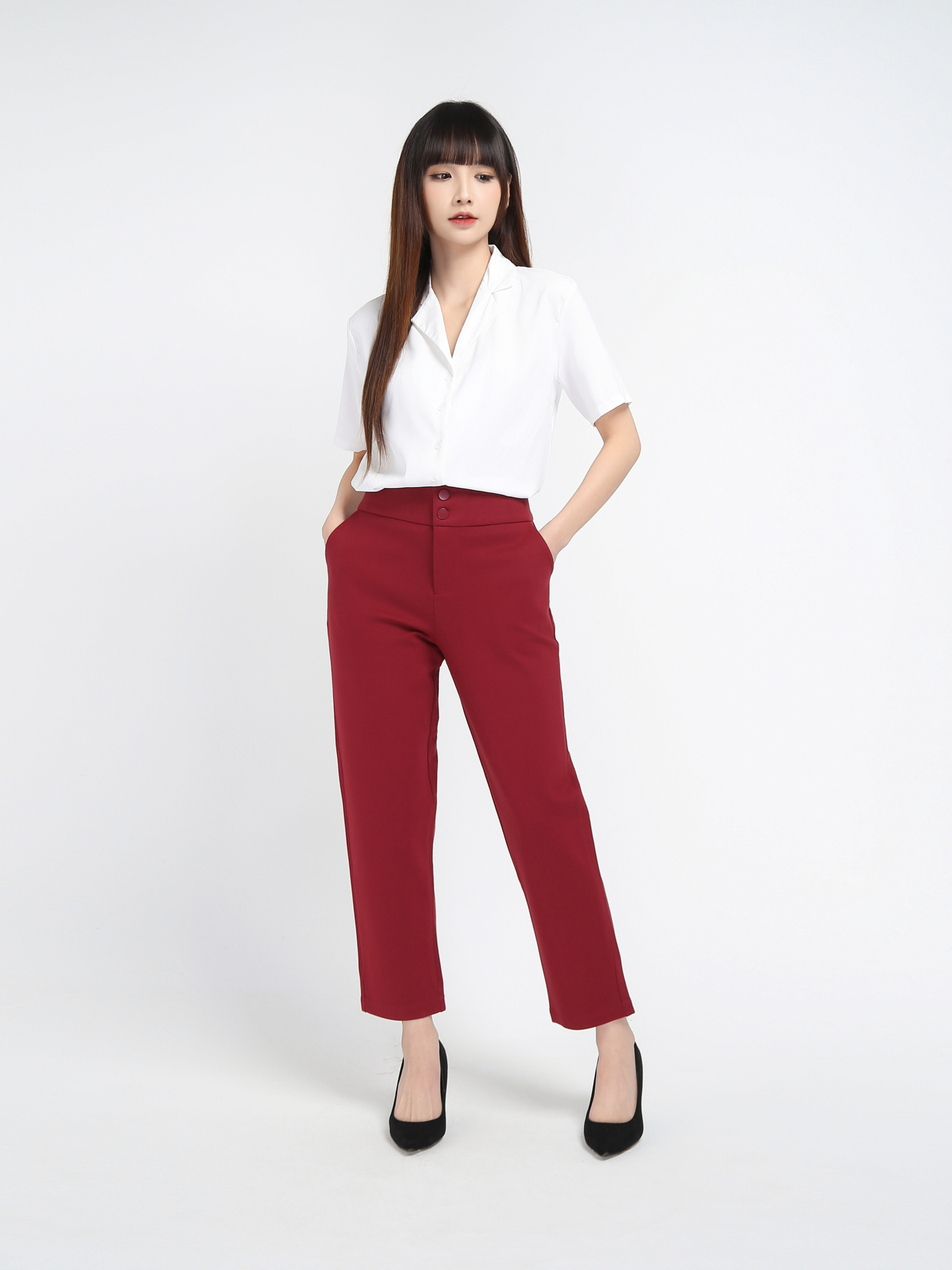 High Waist Side Pocket Long Pants 18814
