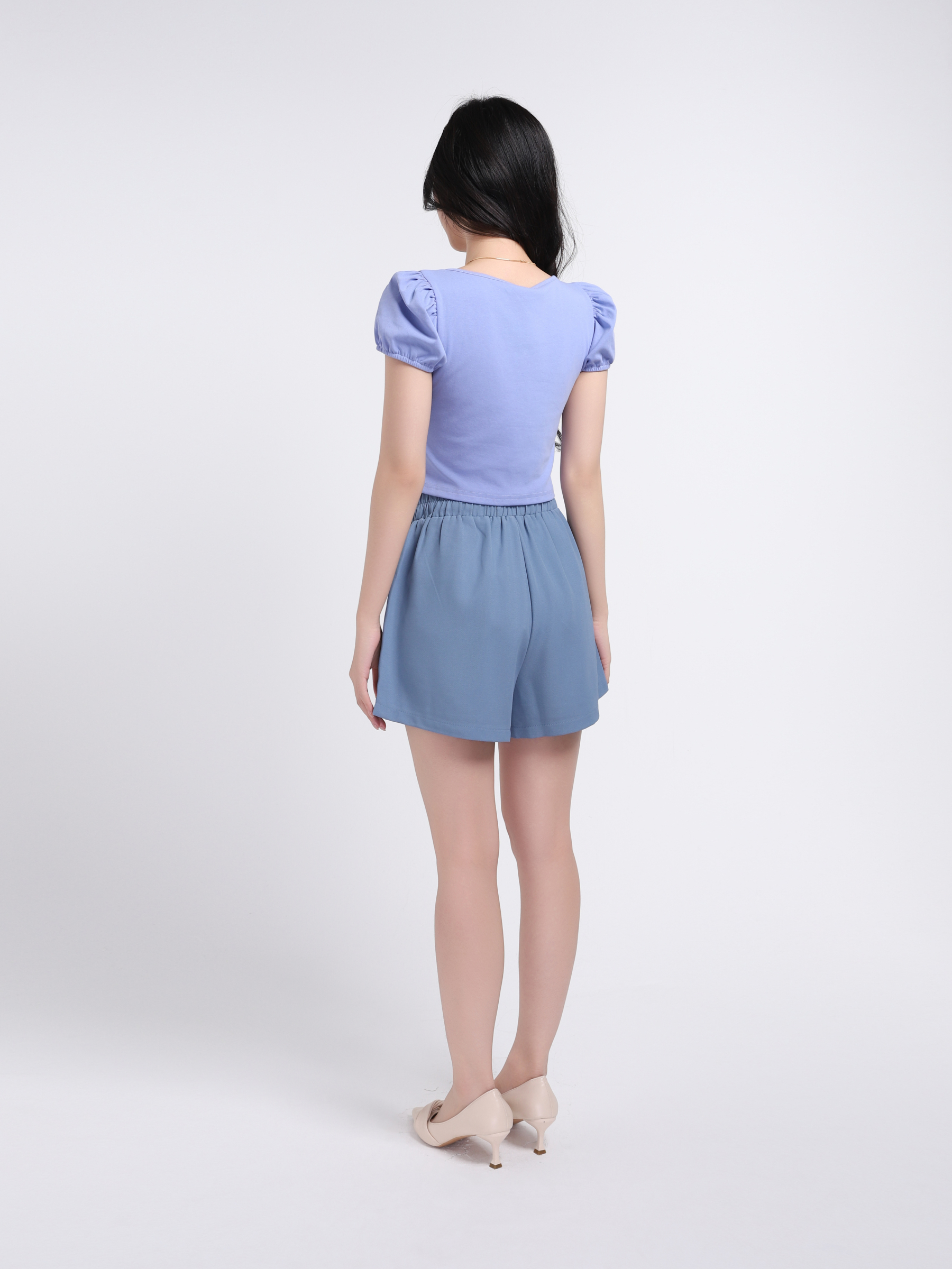 Polyester Plain Elastic Waist Two Pocket Short Pants 18248