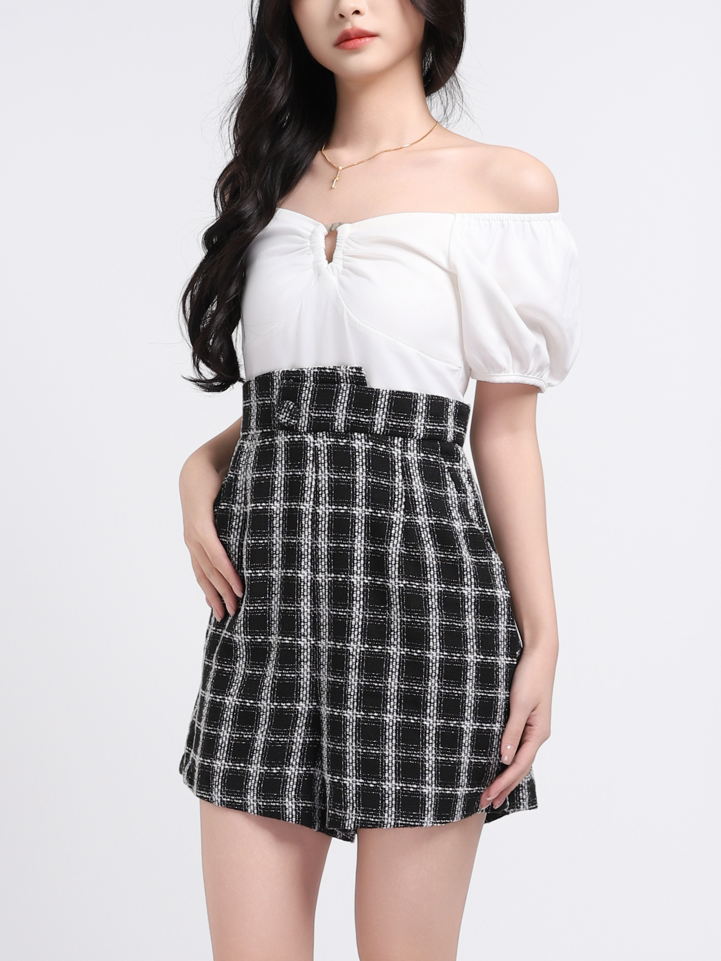 Sweetheart Neckline With Plaid Bottom Jumpsuit 18357