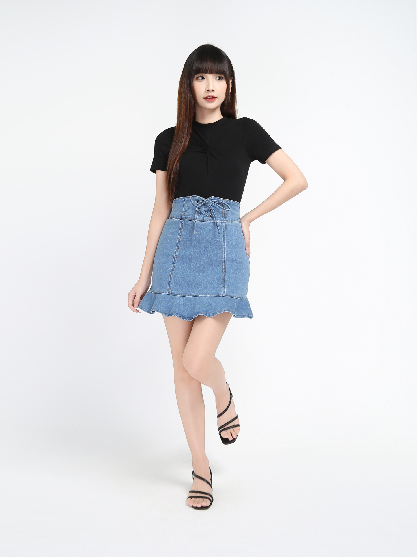 Denim Eyelet A Line Skirts 18861