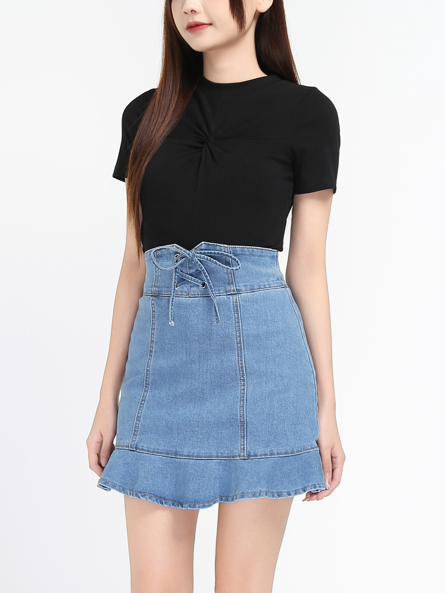 Denim Eyelet A Line Skirts 18861