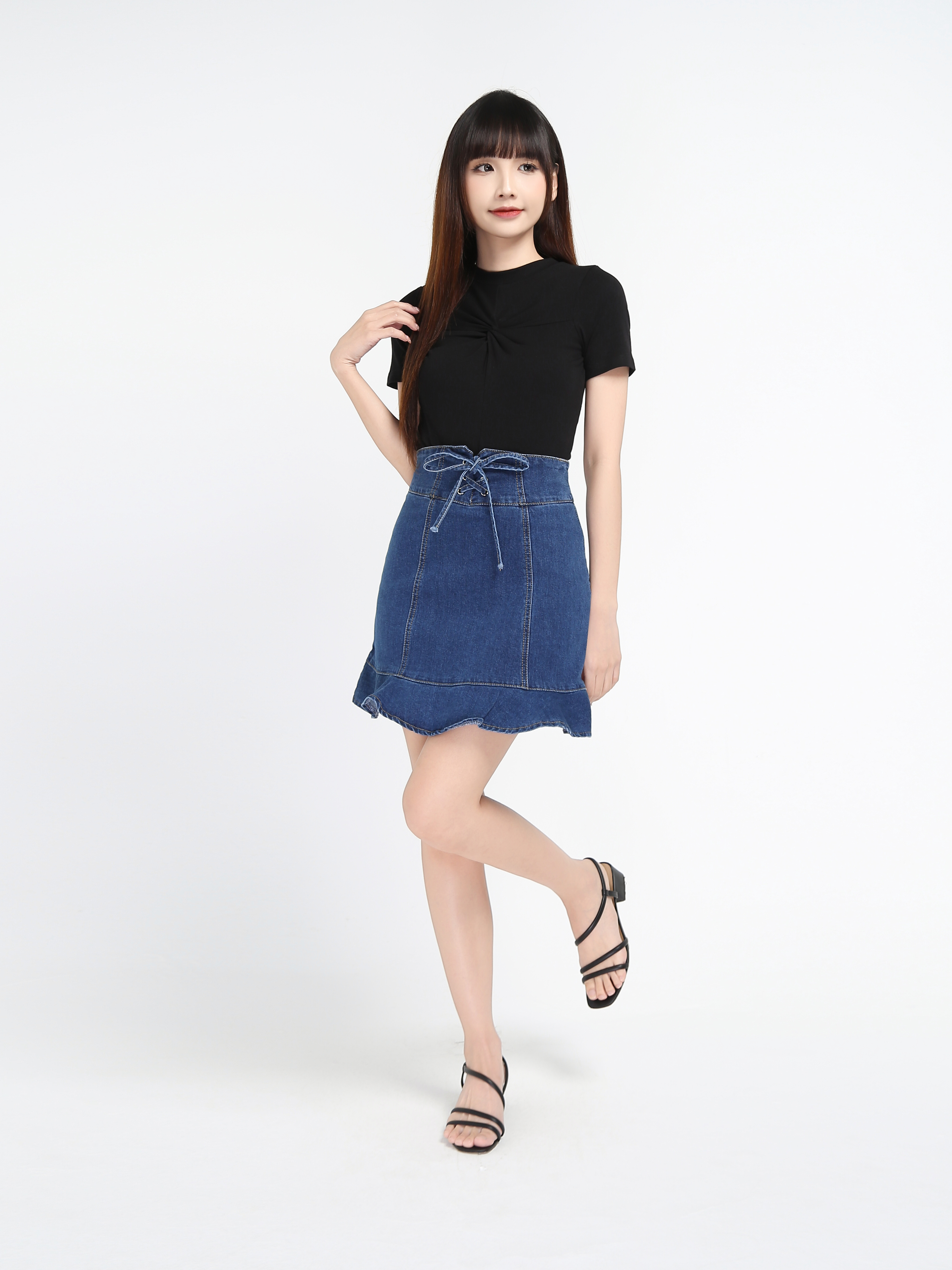 Denim Eyelet A Line Skirts 18861