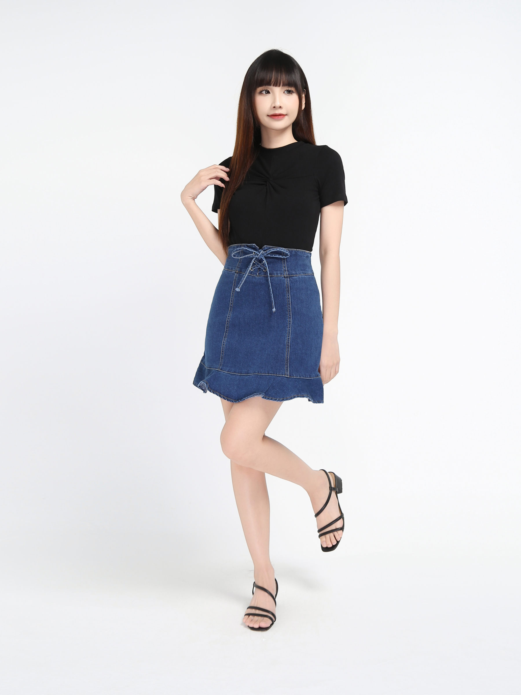 Denim Eyelet A Line Skirts 18861