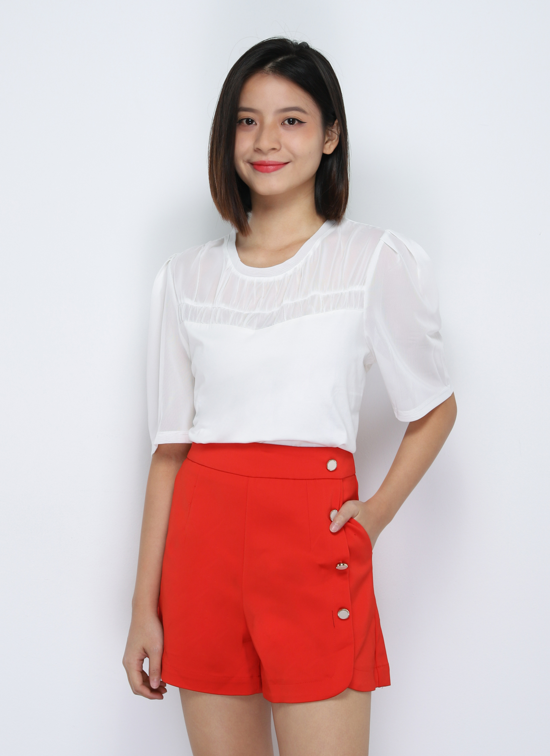 Side Decorative Button Short Pants 18961