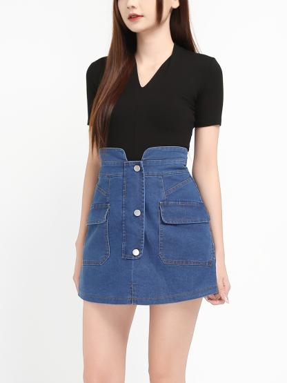 High Waist Denim Skirt Pants 19014