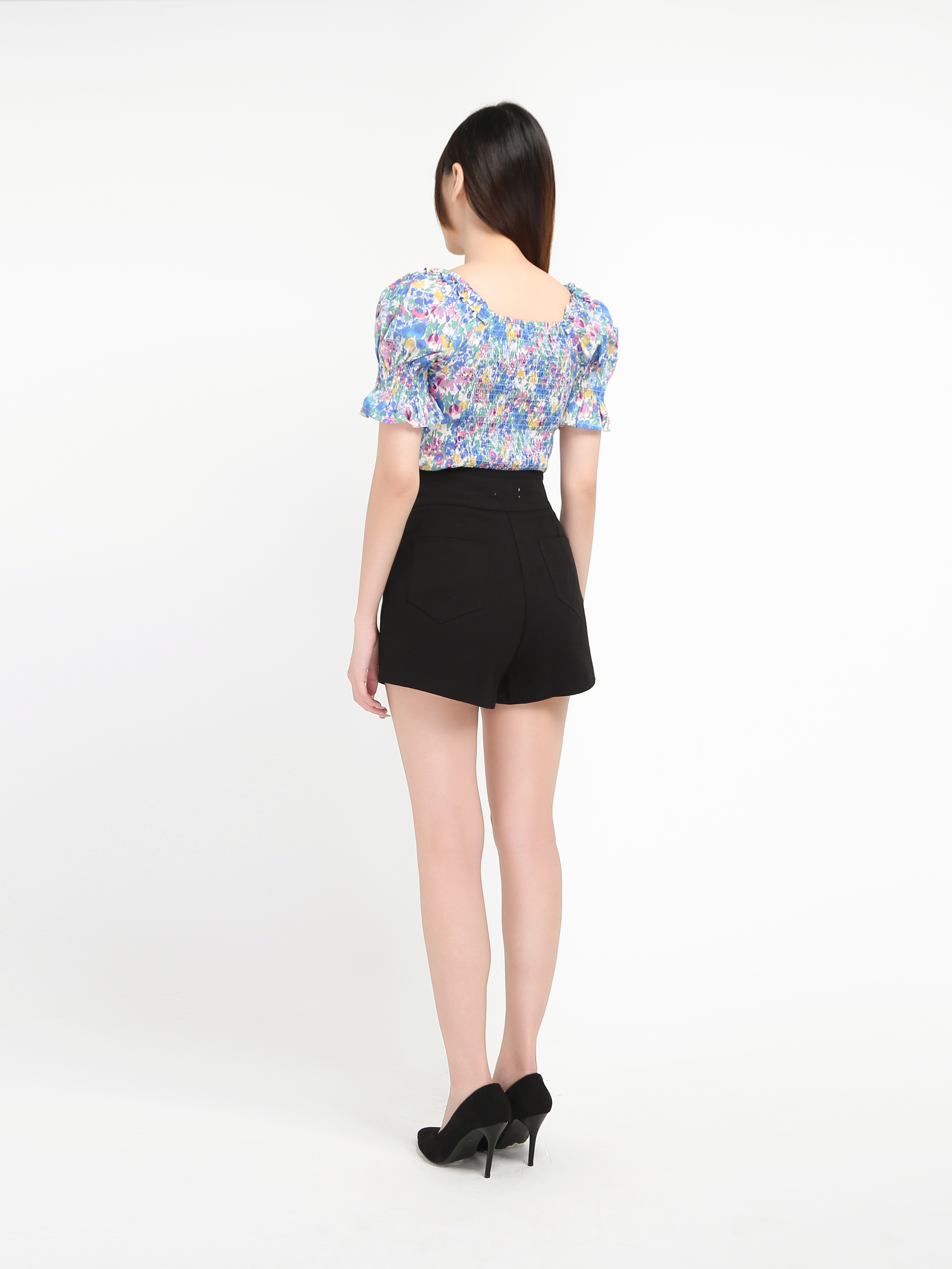 Floral With Denim Front Zip Pants Set 19021