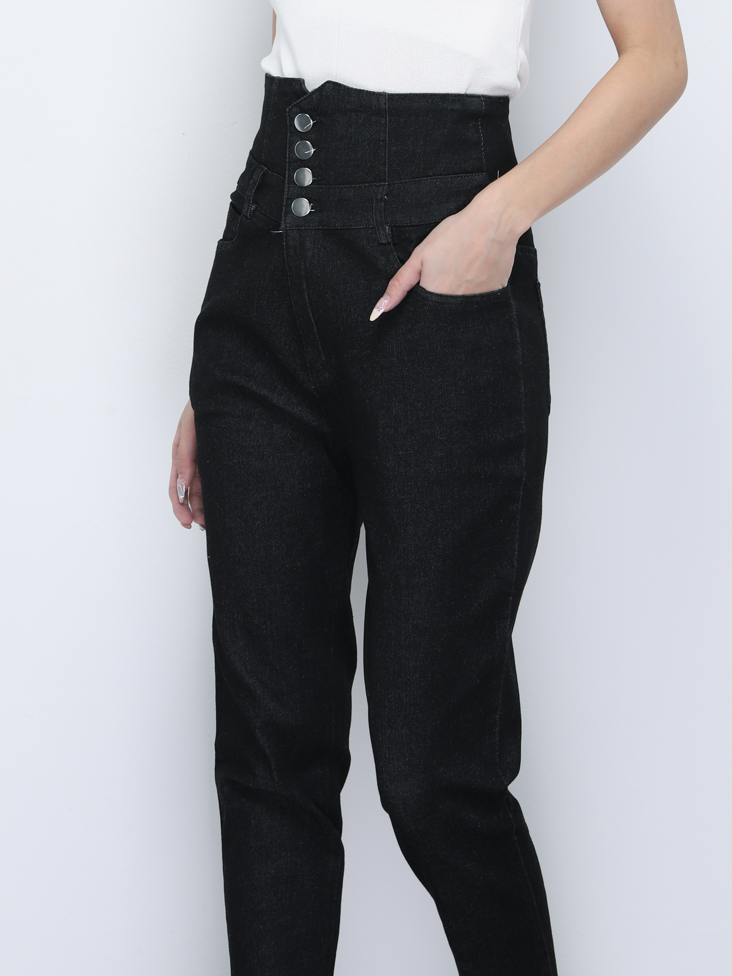 Denim High Waist Long Pants 19211