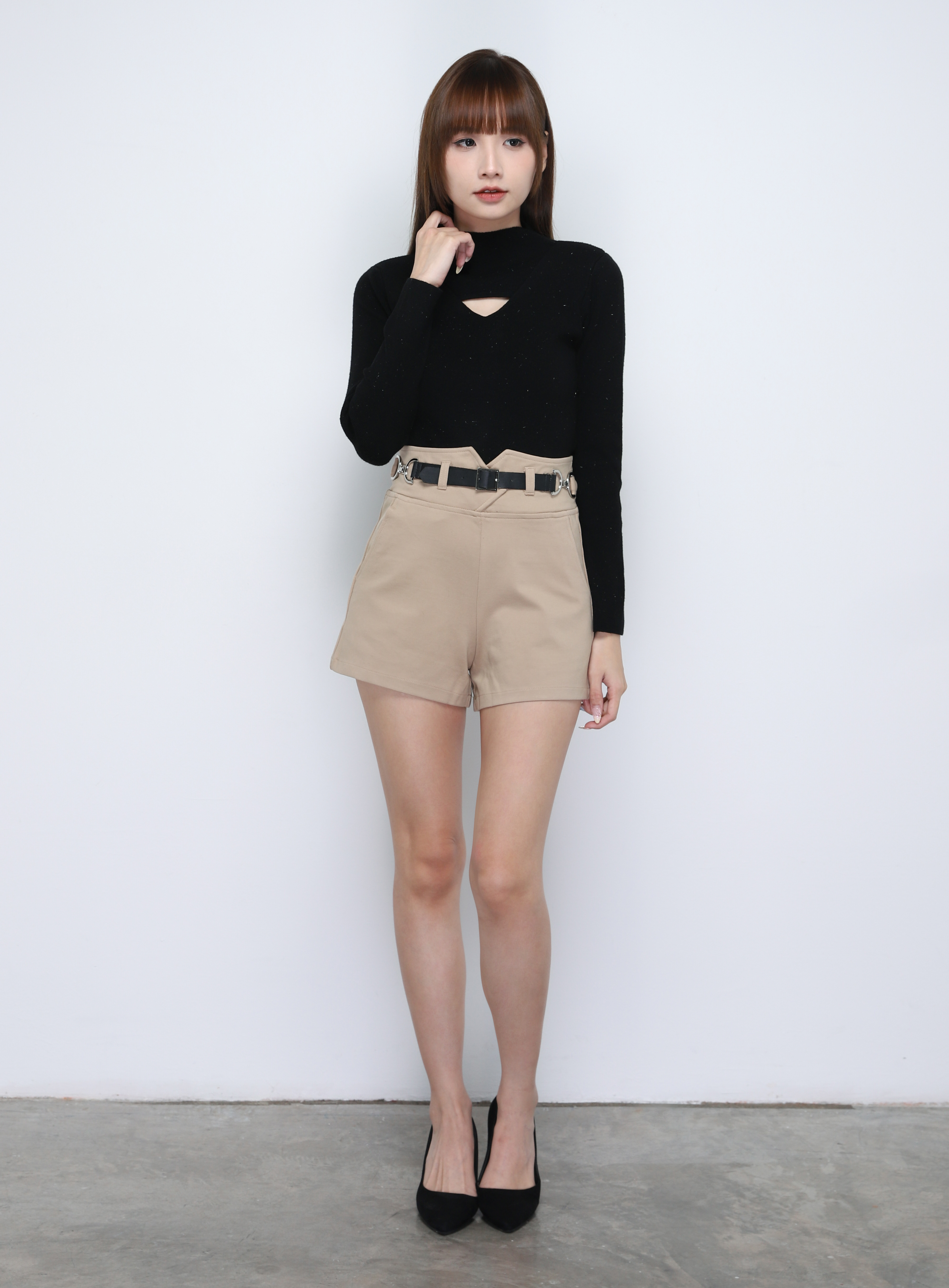 High Waist Side Pocket With Belt Short Pants 19289