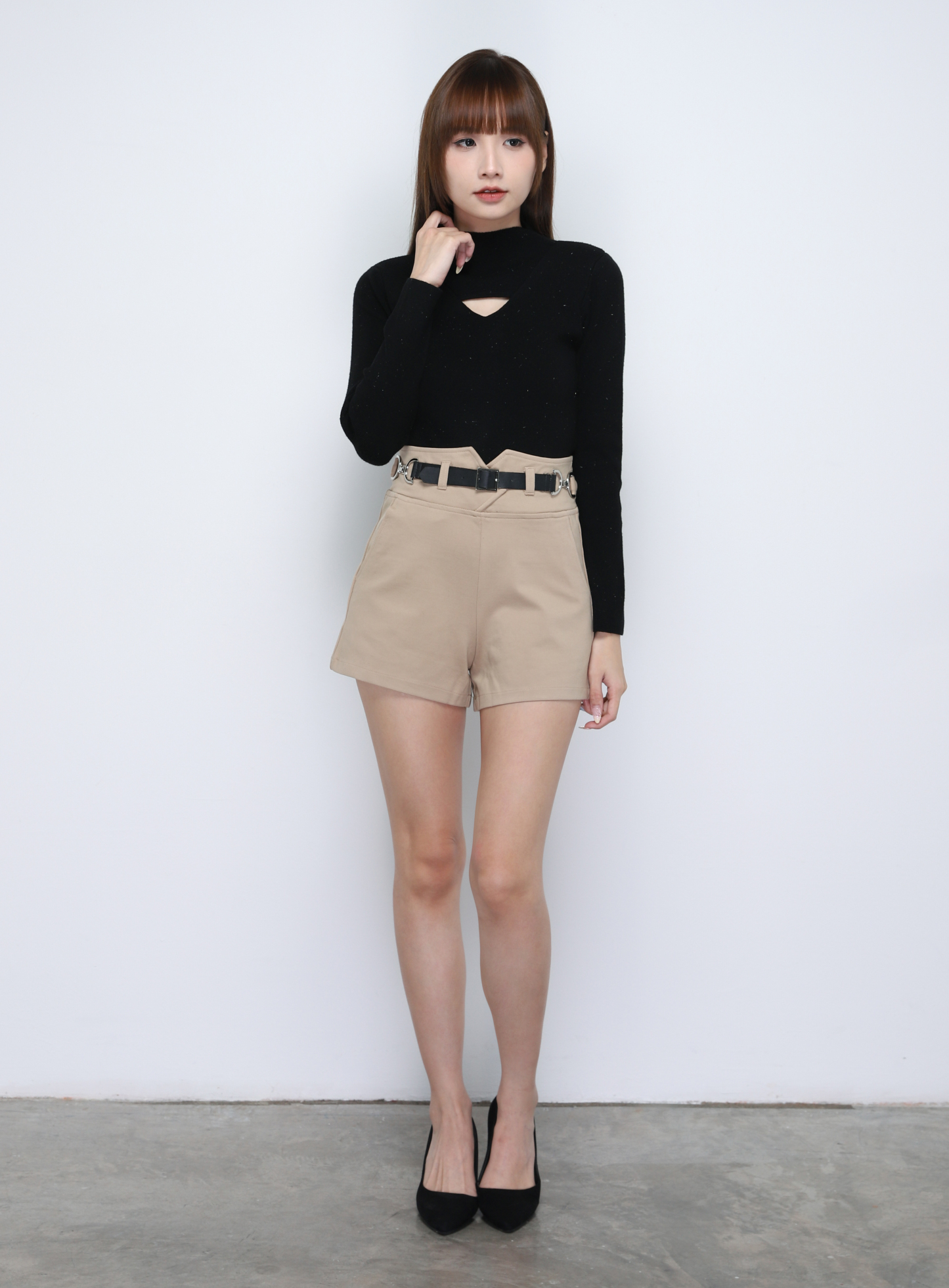 High Waist Side Pocket With Belt Short Pants 19289