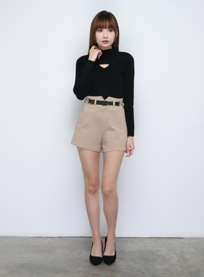 Knitted Turtle Neck Front Hole Top 19249