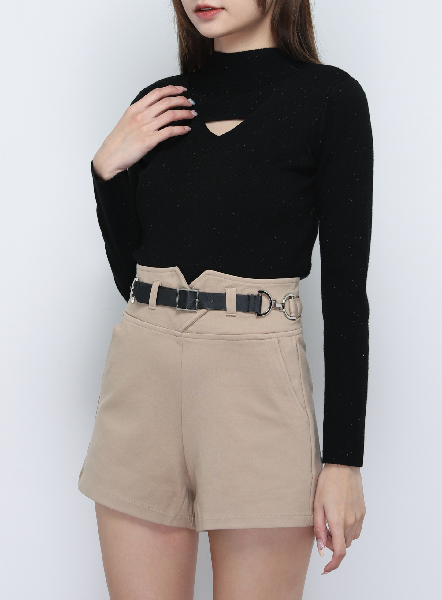 Knitted Turtle Neck Front Hole Top 19249
