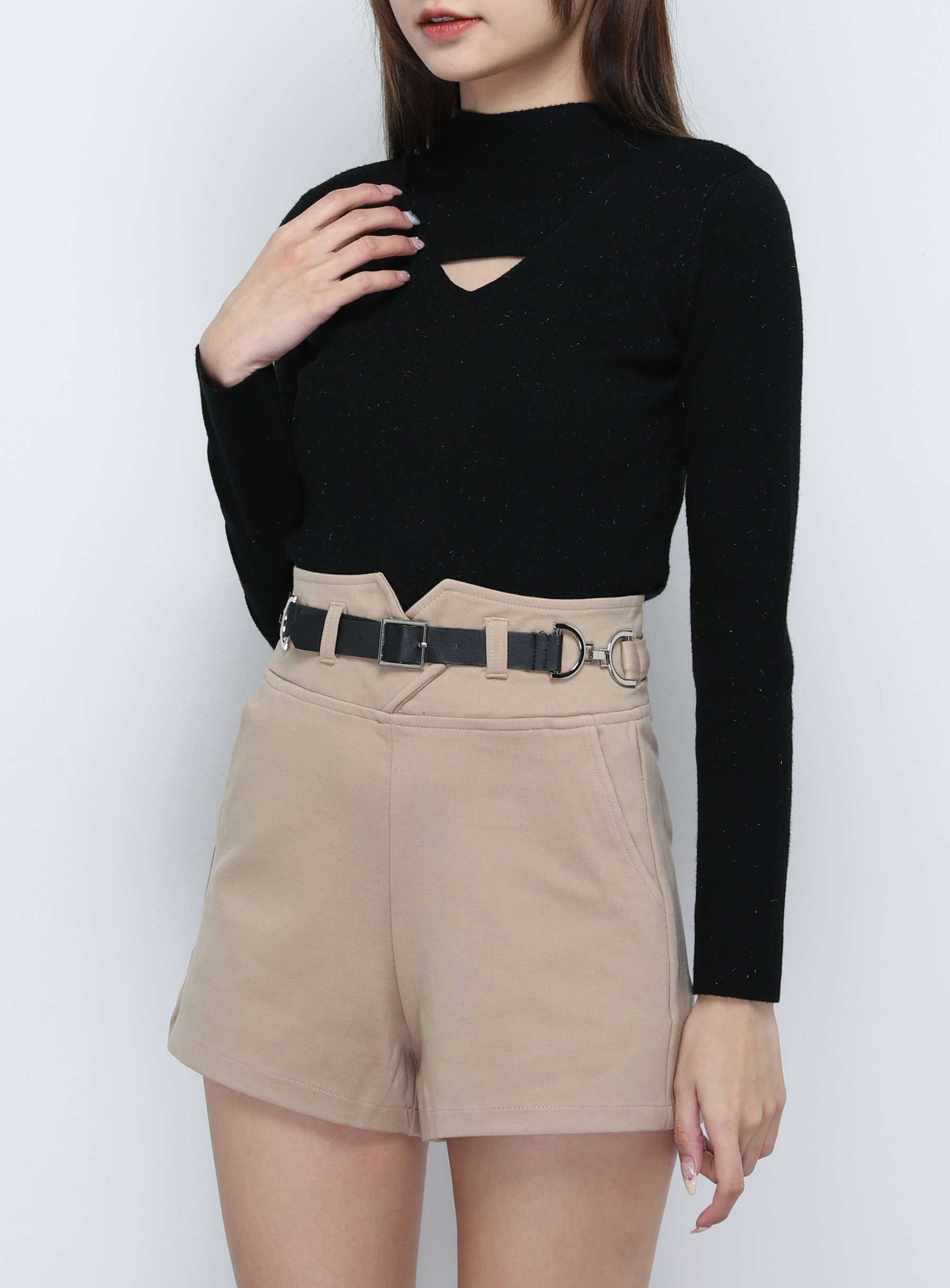 Knitted Turtle Neck Front Hole Top 19249