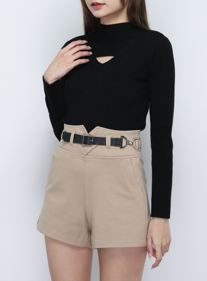 Knitted Turtle Neck Front Hole Top 19249