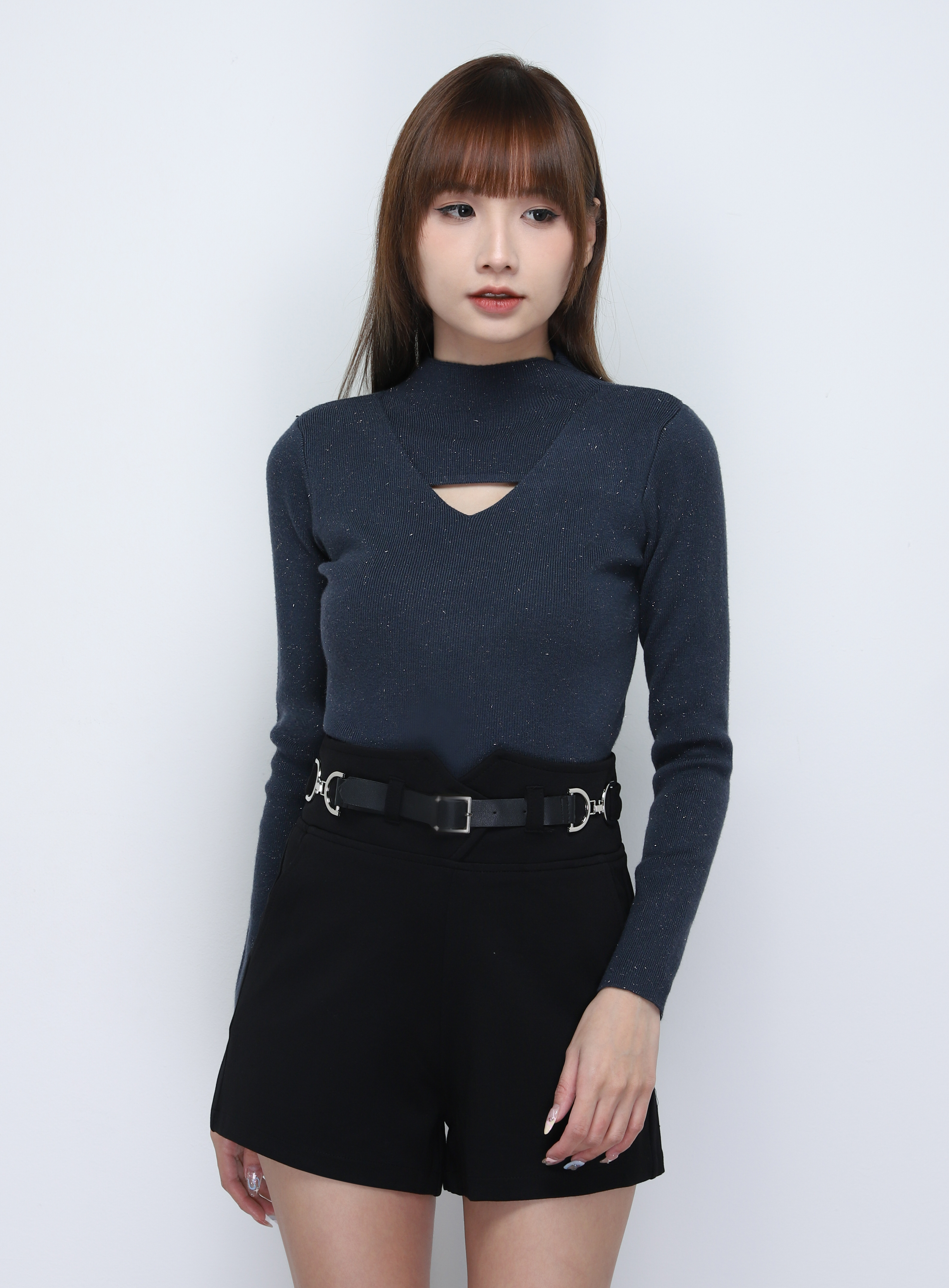 High Waist Side Pocket With Belt Short Pants 19289