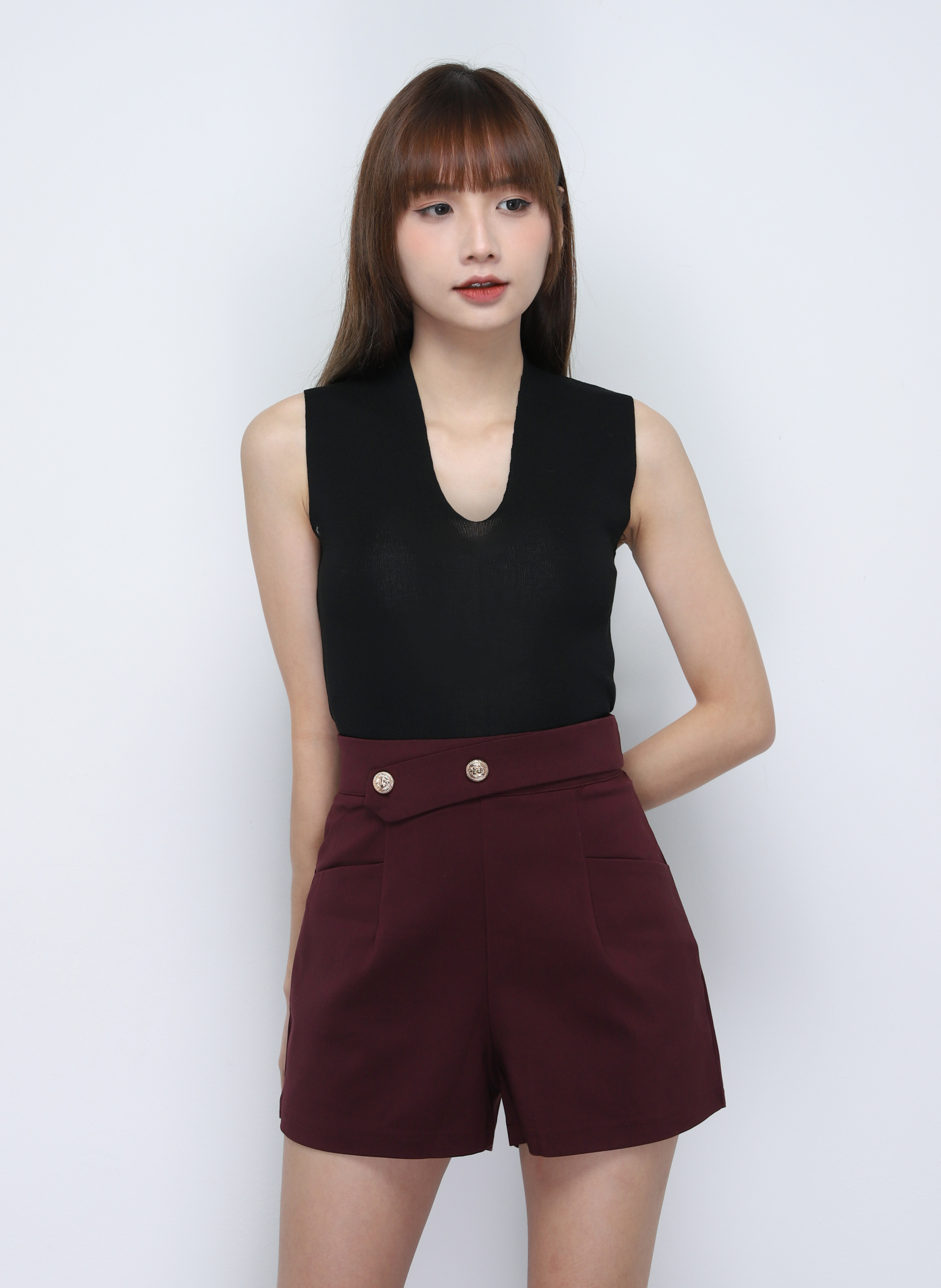 High Waist With Decorative Belt Short Pants 19356