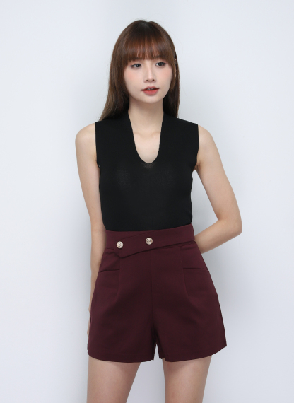 High Waist With Decorative Belt Short Pants 19356