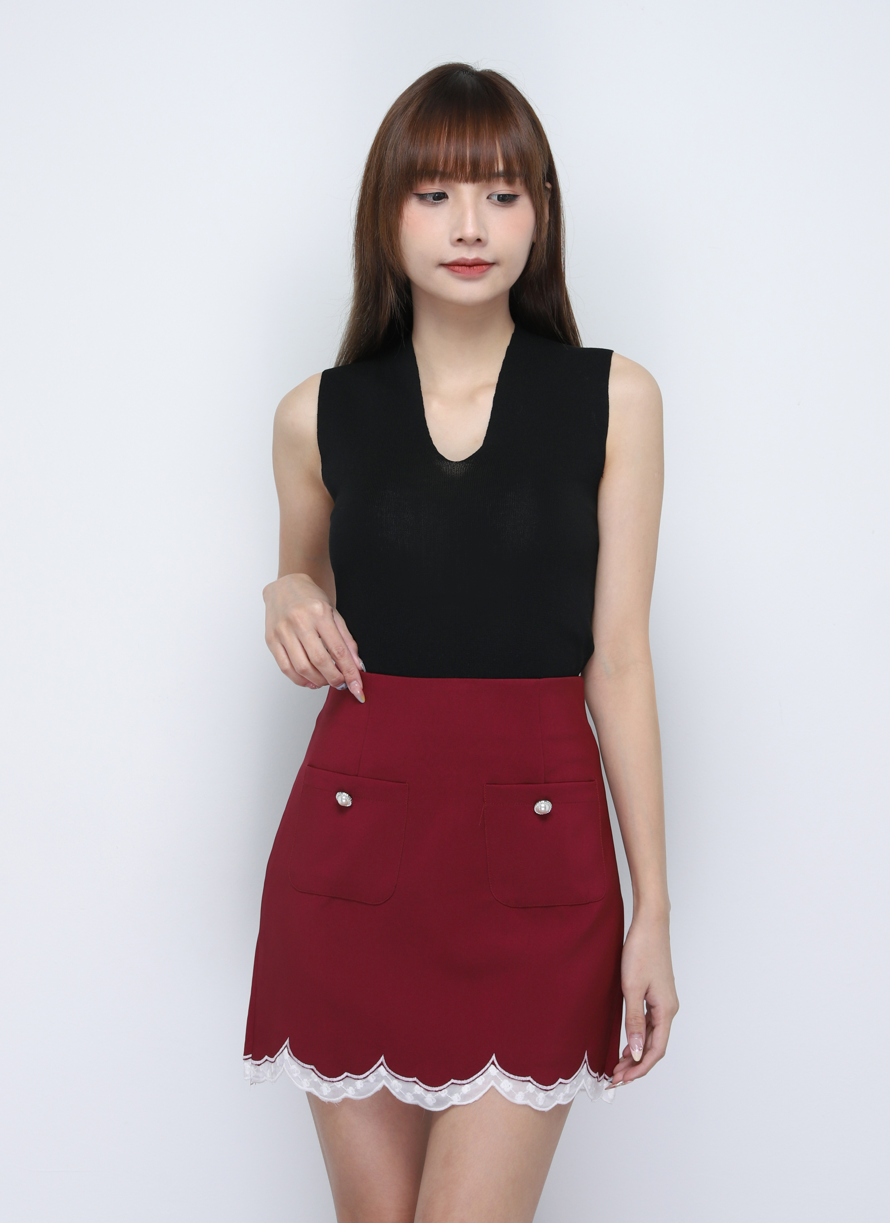 High Waist With Wave And Lace Skirt 19379