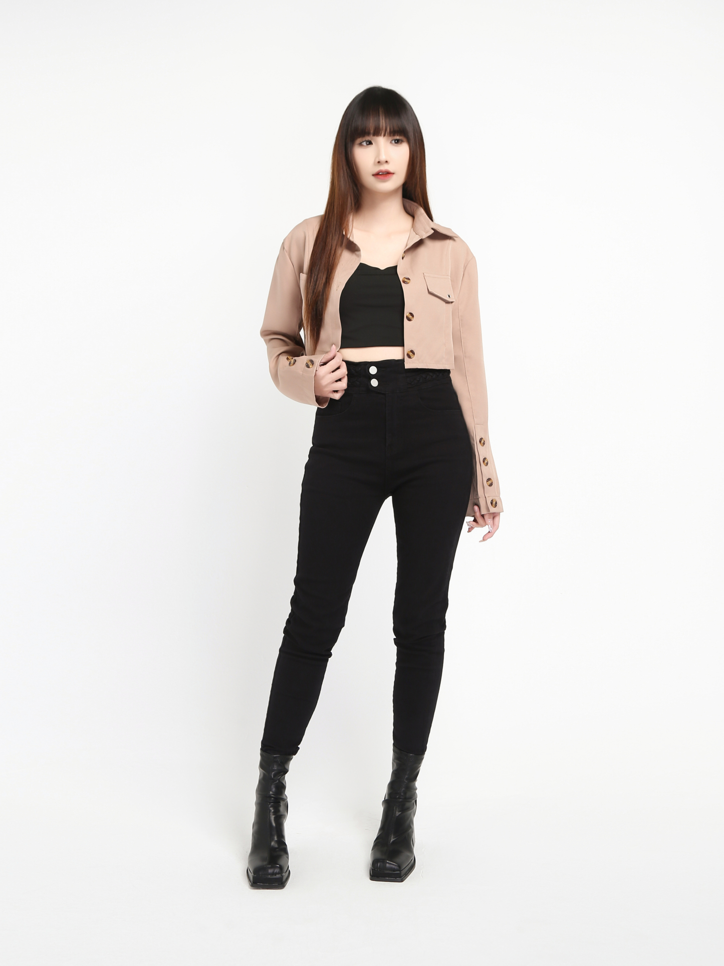 Collared Long Sleeve Front Button Top 19428