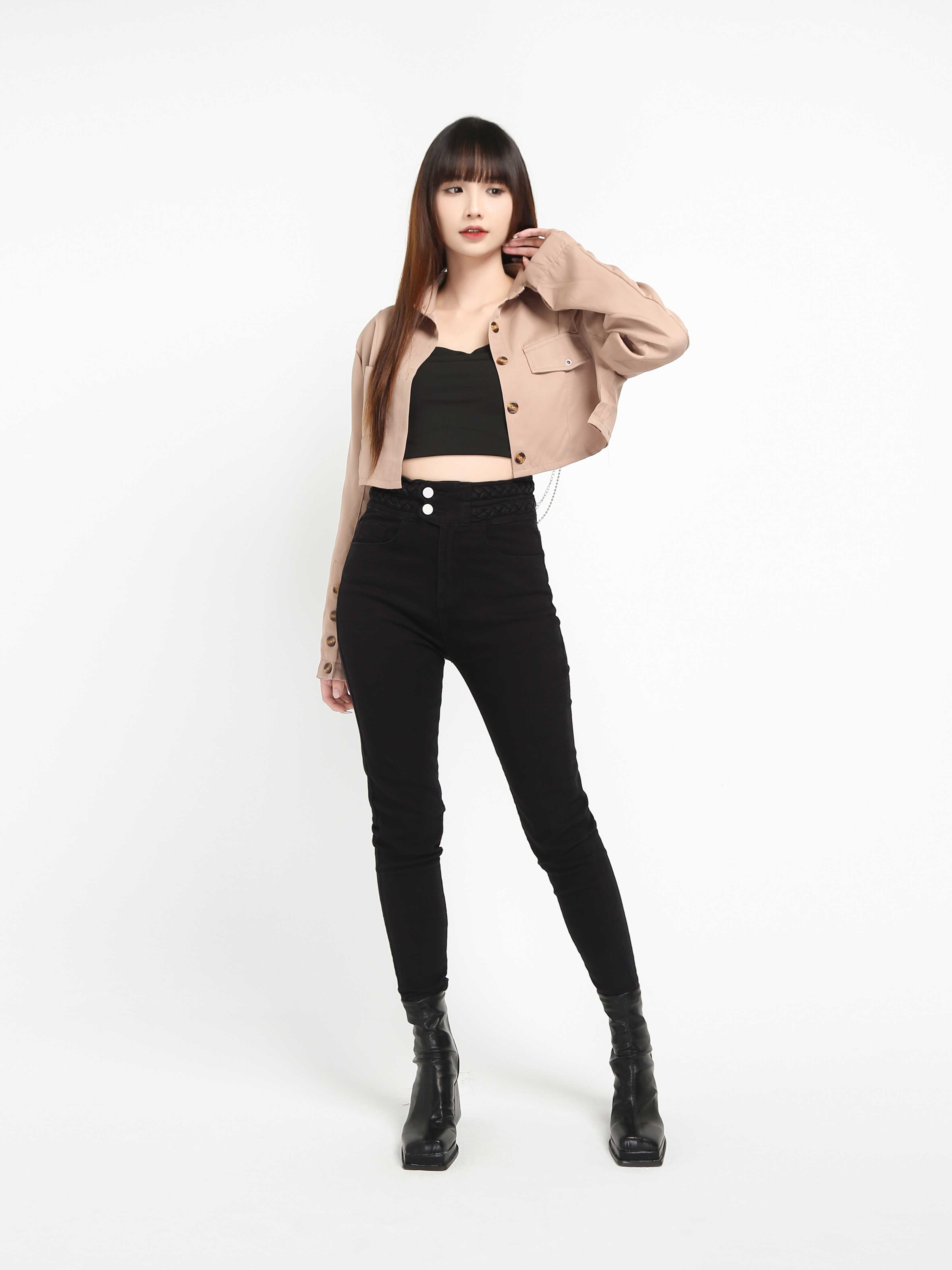 Denim Waist Rope Decoration Long Pants 19228