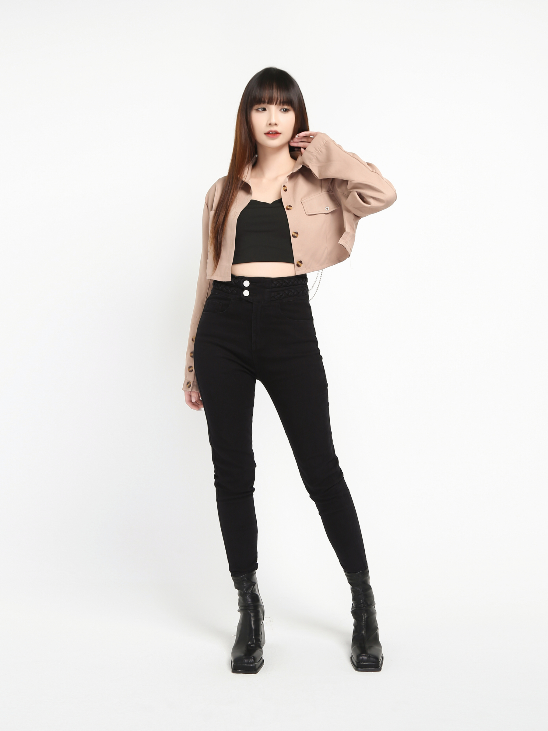 Denim Waist Rope Decoration Long Pants 19228