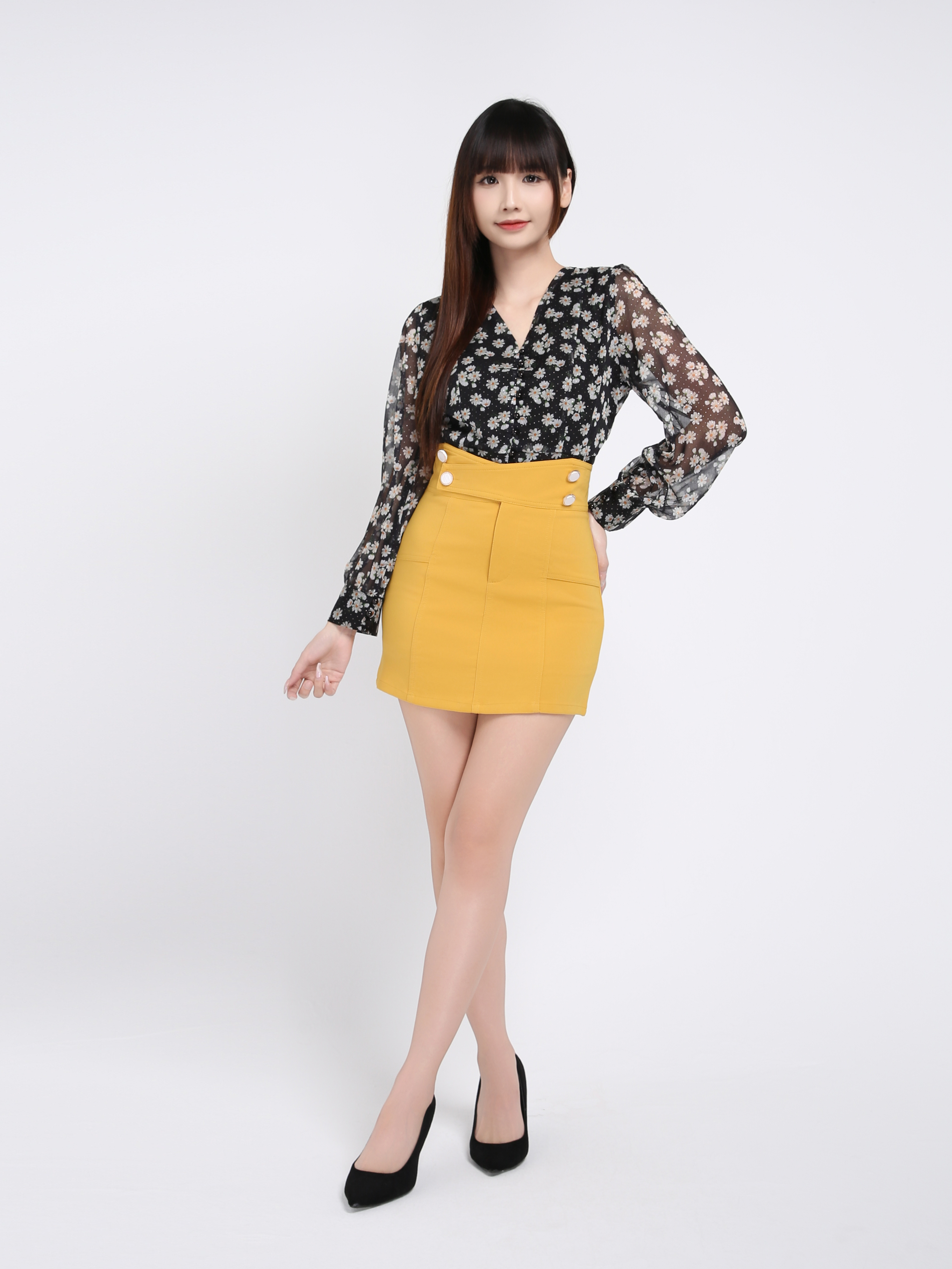 Flower Long Sleeve Chiffon Top 19429