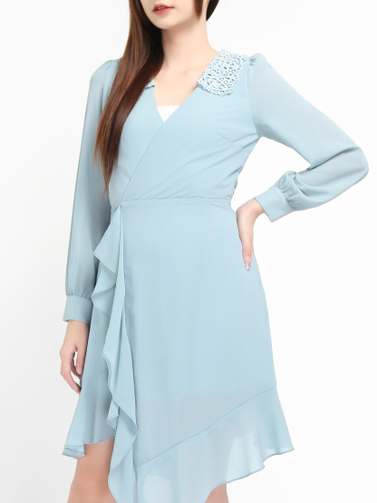 Collar Long Sleeve Dress 19463