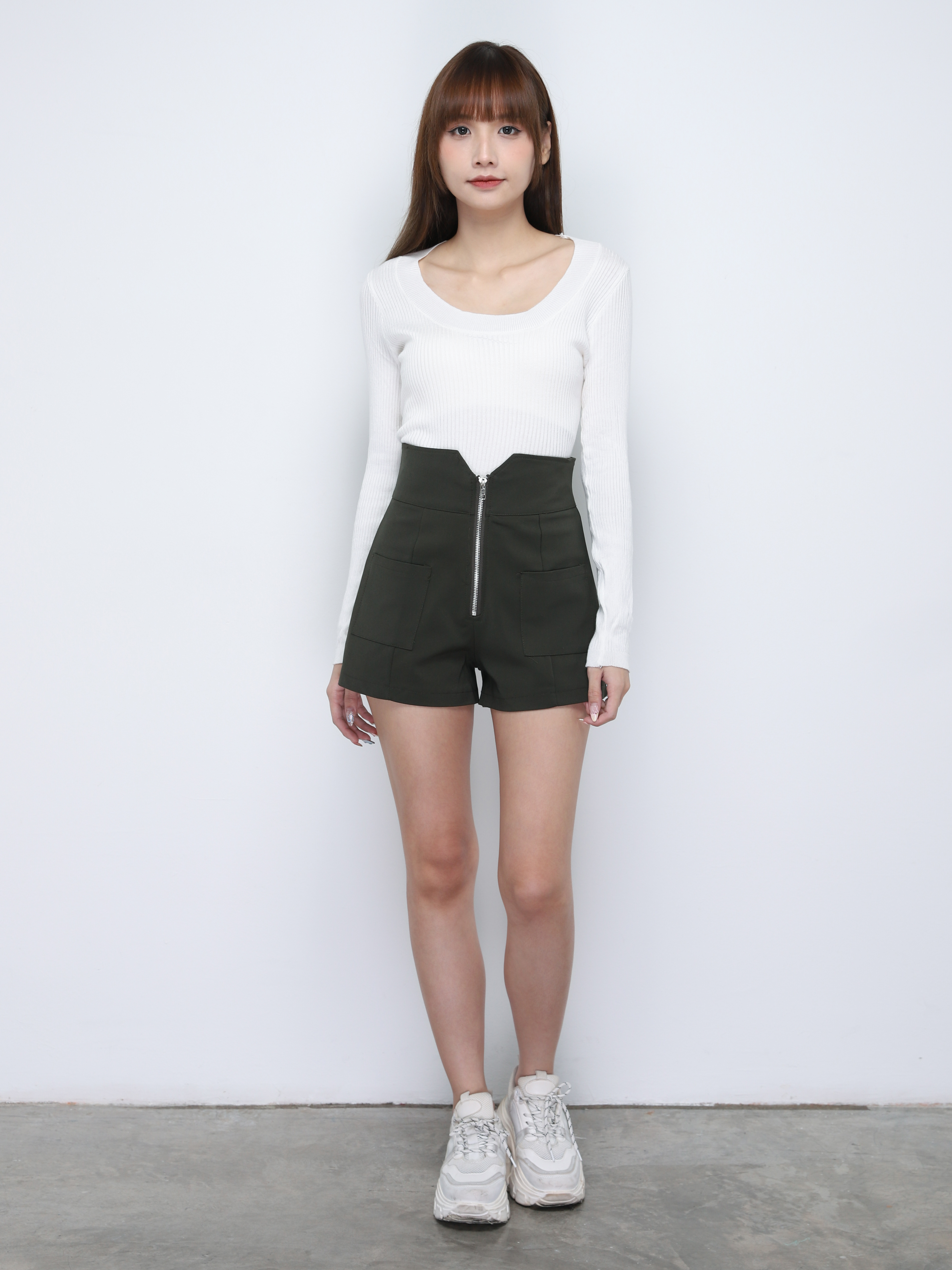 High Waist Front Zip Short Pants 19518