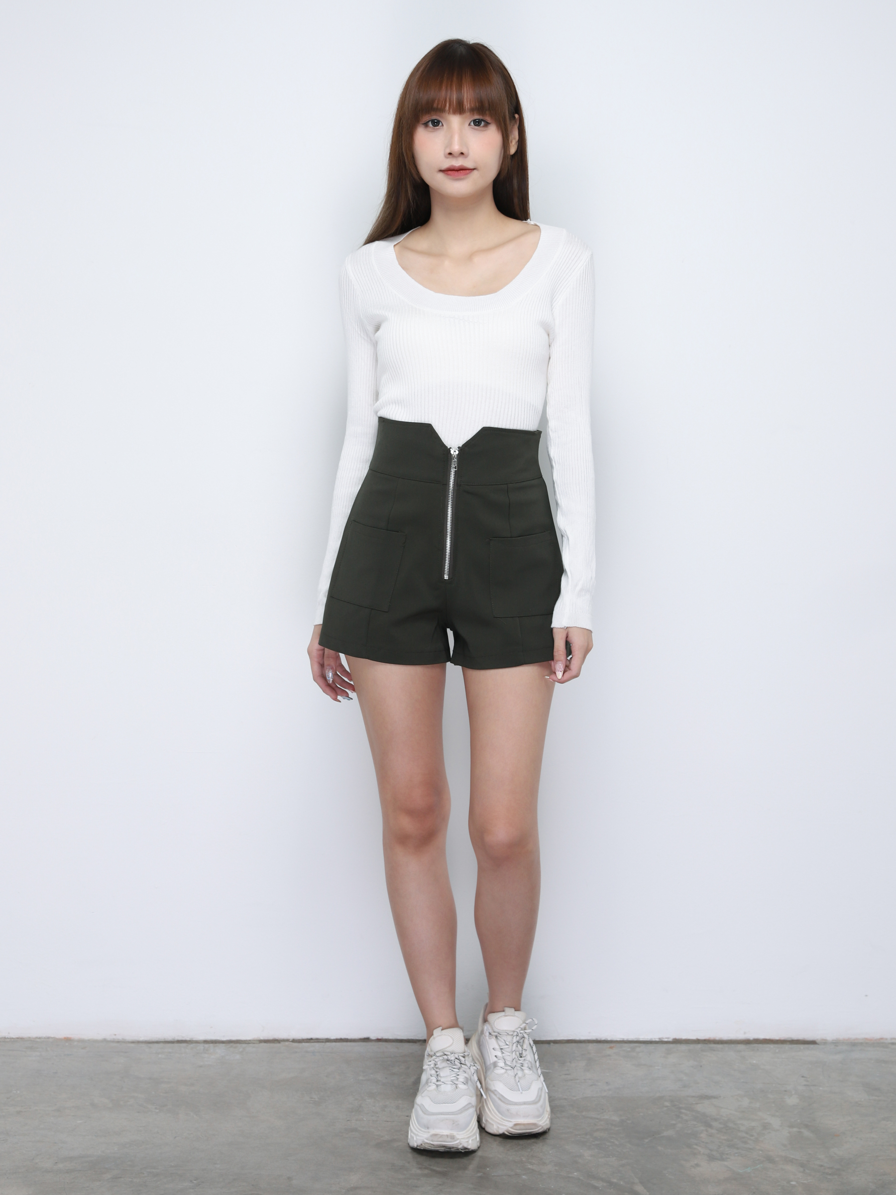 High Waist Front Zip Short Pants 19518