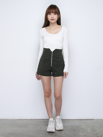 High Waist Front Zip Short Pants 19518